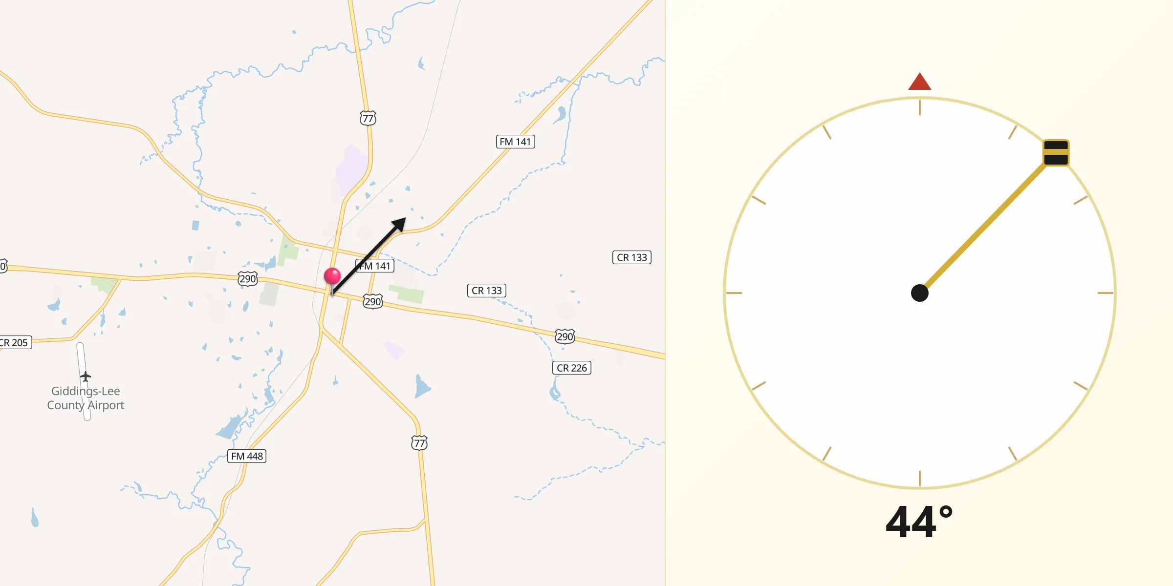 Qibla Direction from Giddings