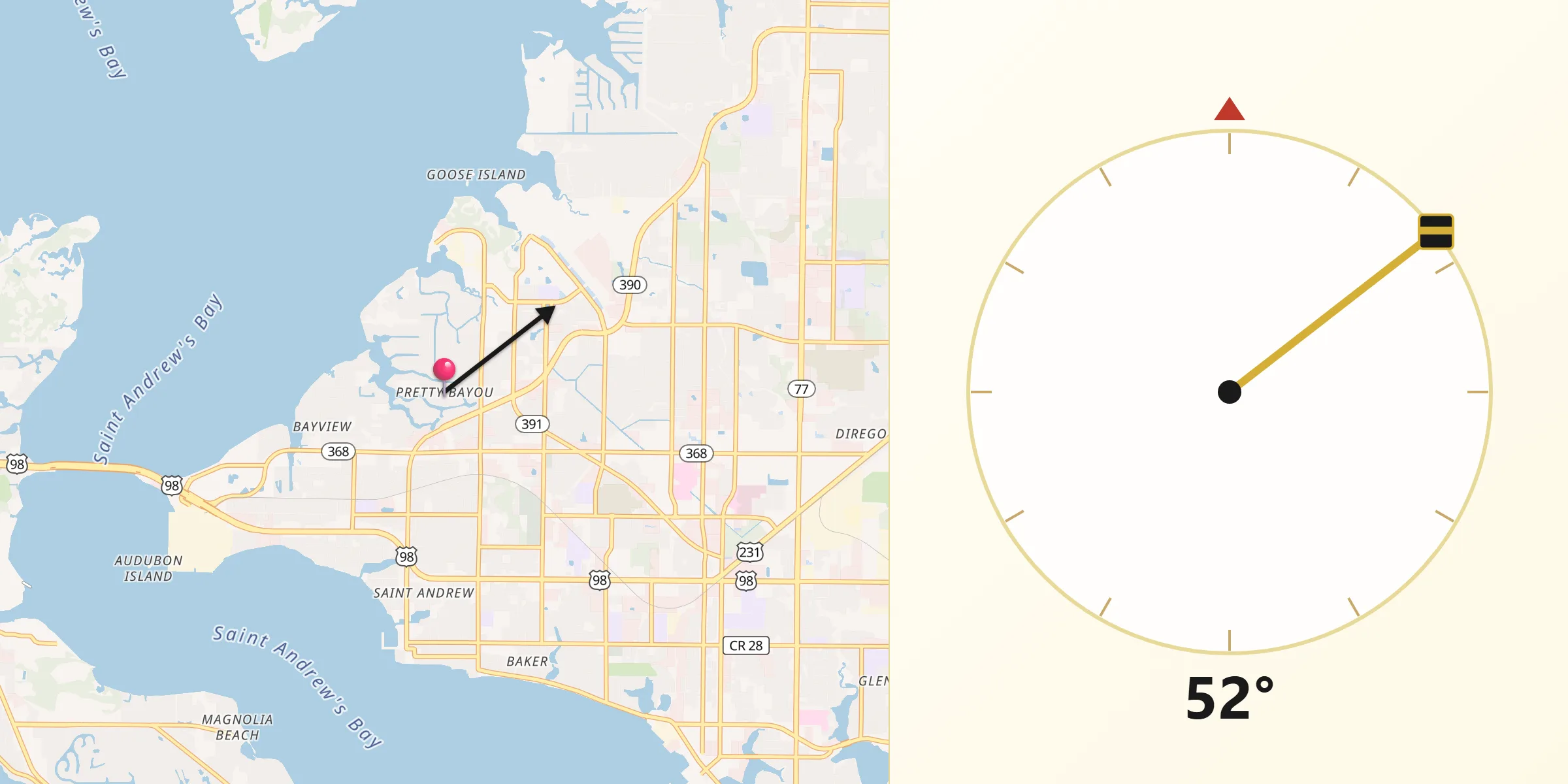 Qibla Direction from Pretty Bayou