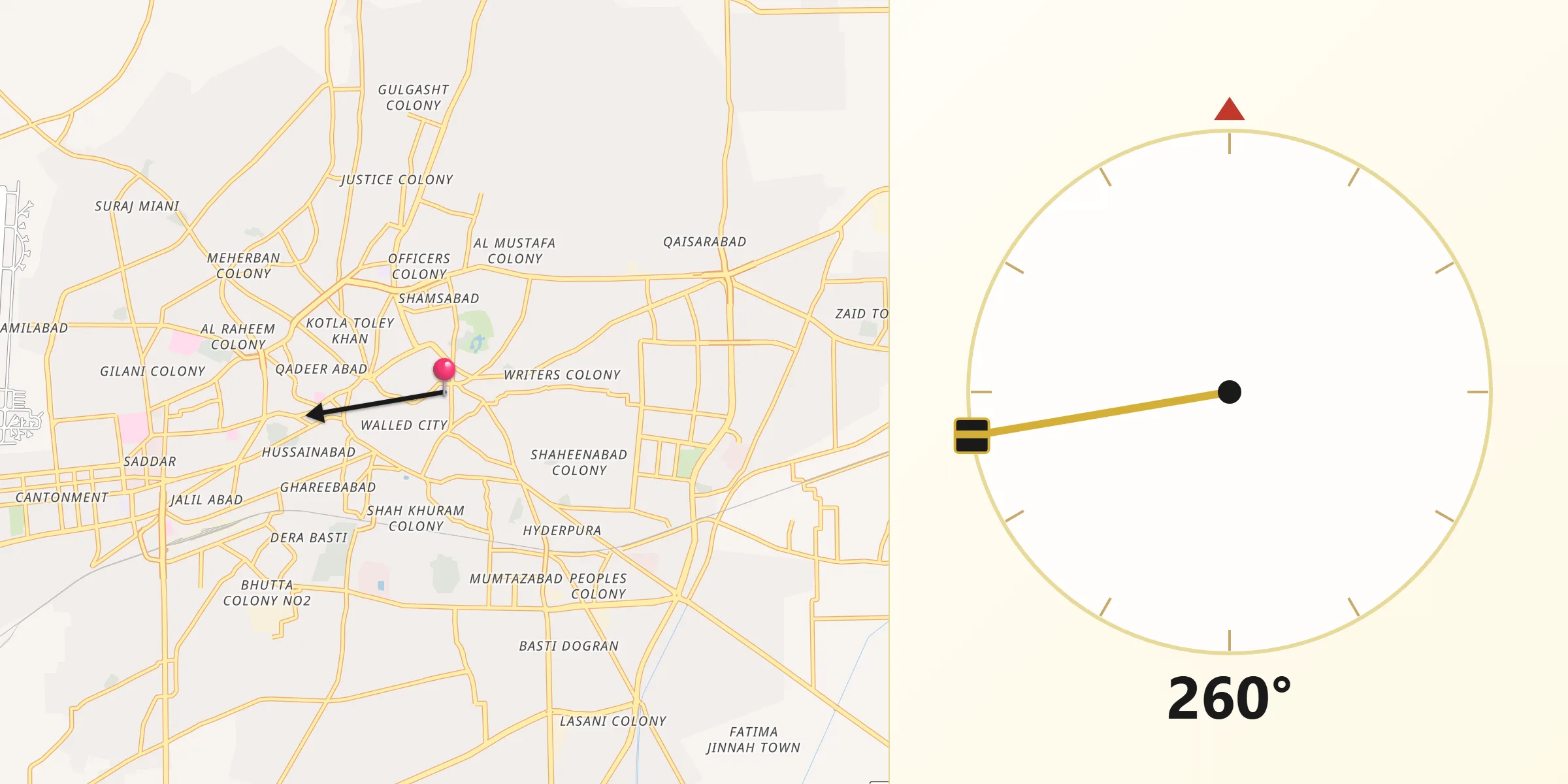 اتجاه القبلة من ملتان