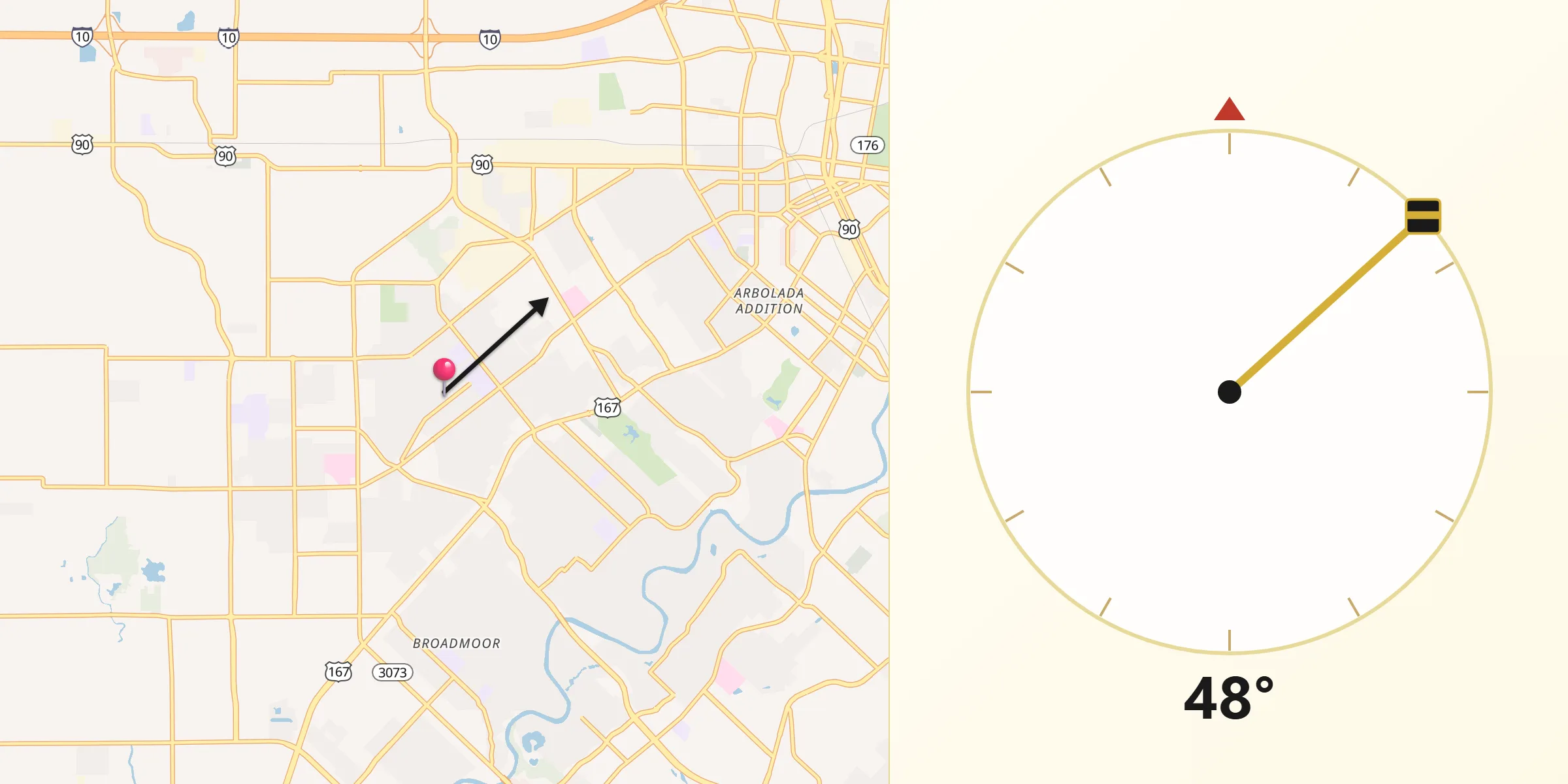 Qibla Direction from Lafayette Parish