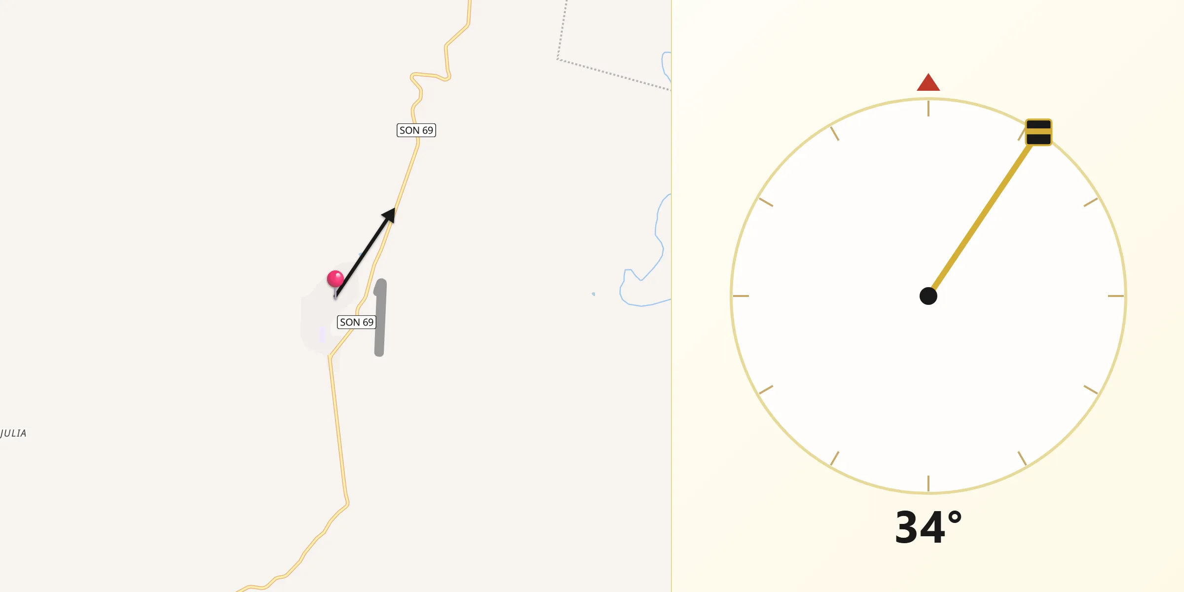Dirección de la Qibla desde Huachinera