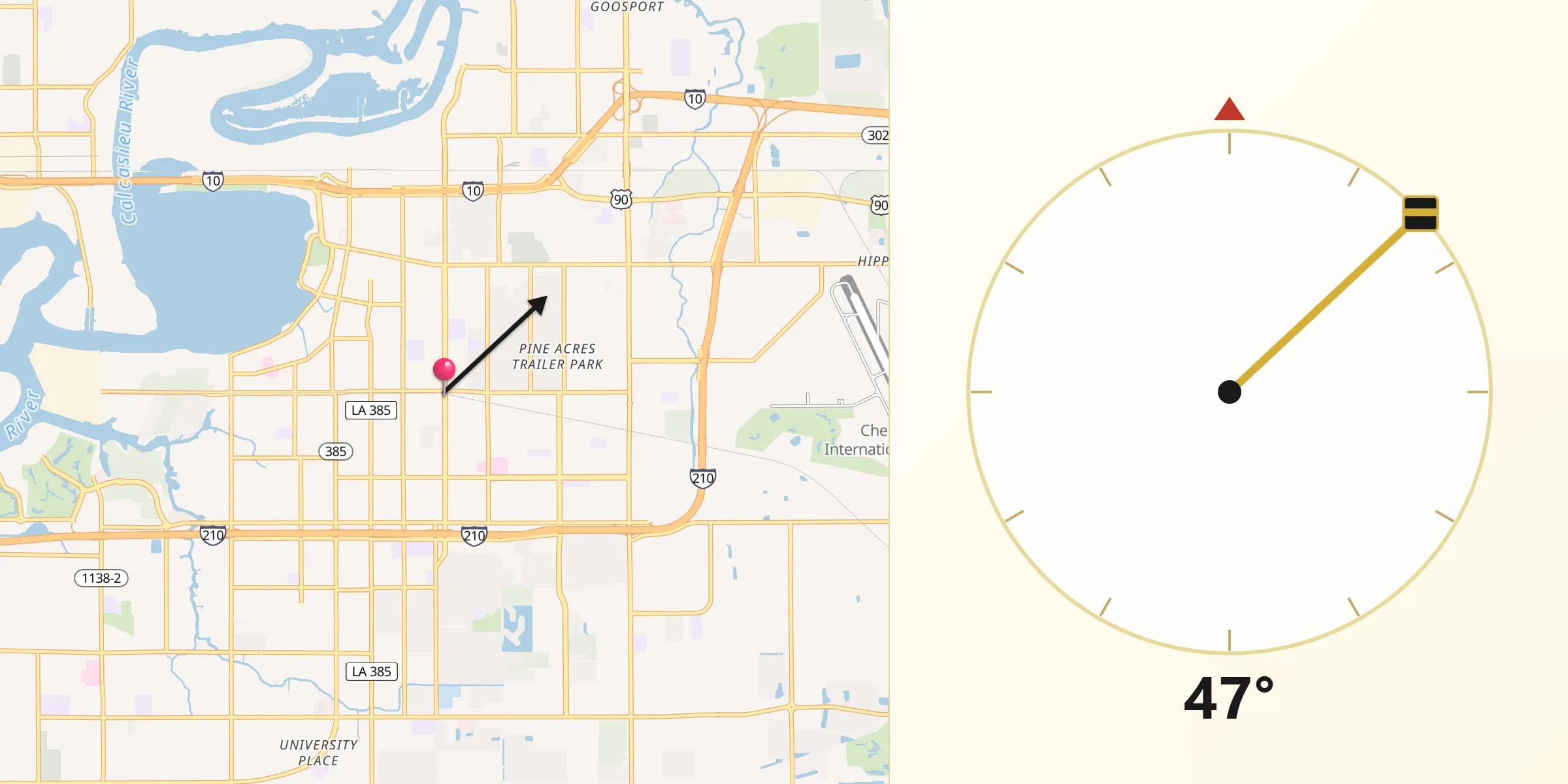 Qibla Direction from Lake Charles