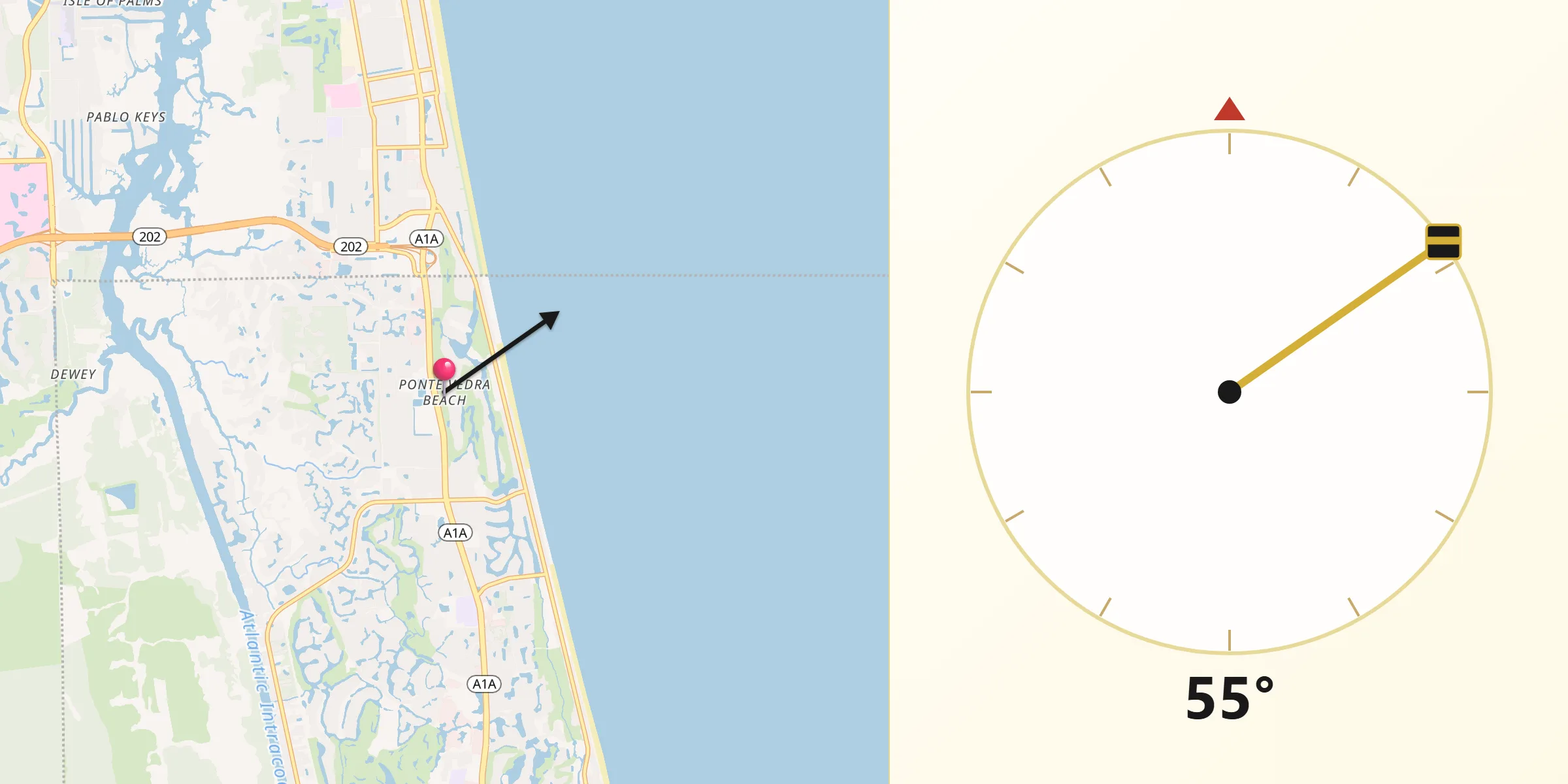 Qibla Direction from Ponte Vedra Beach