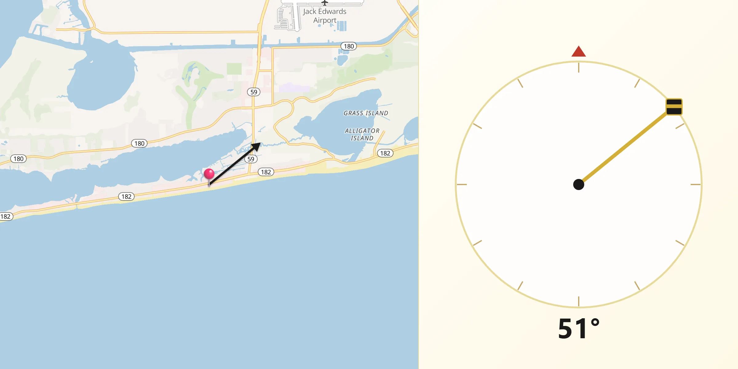 Qibla Direction from Gulf Shores