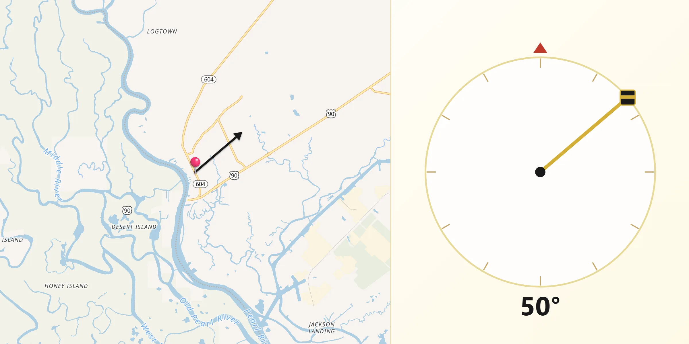 Qibla Direction from Pearlington