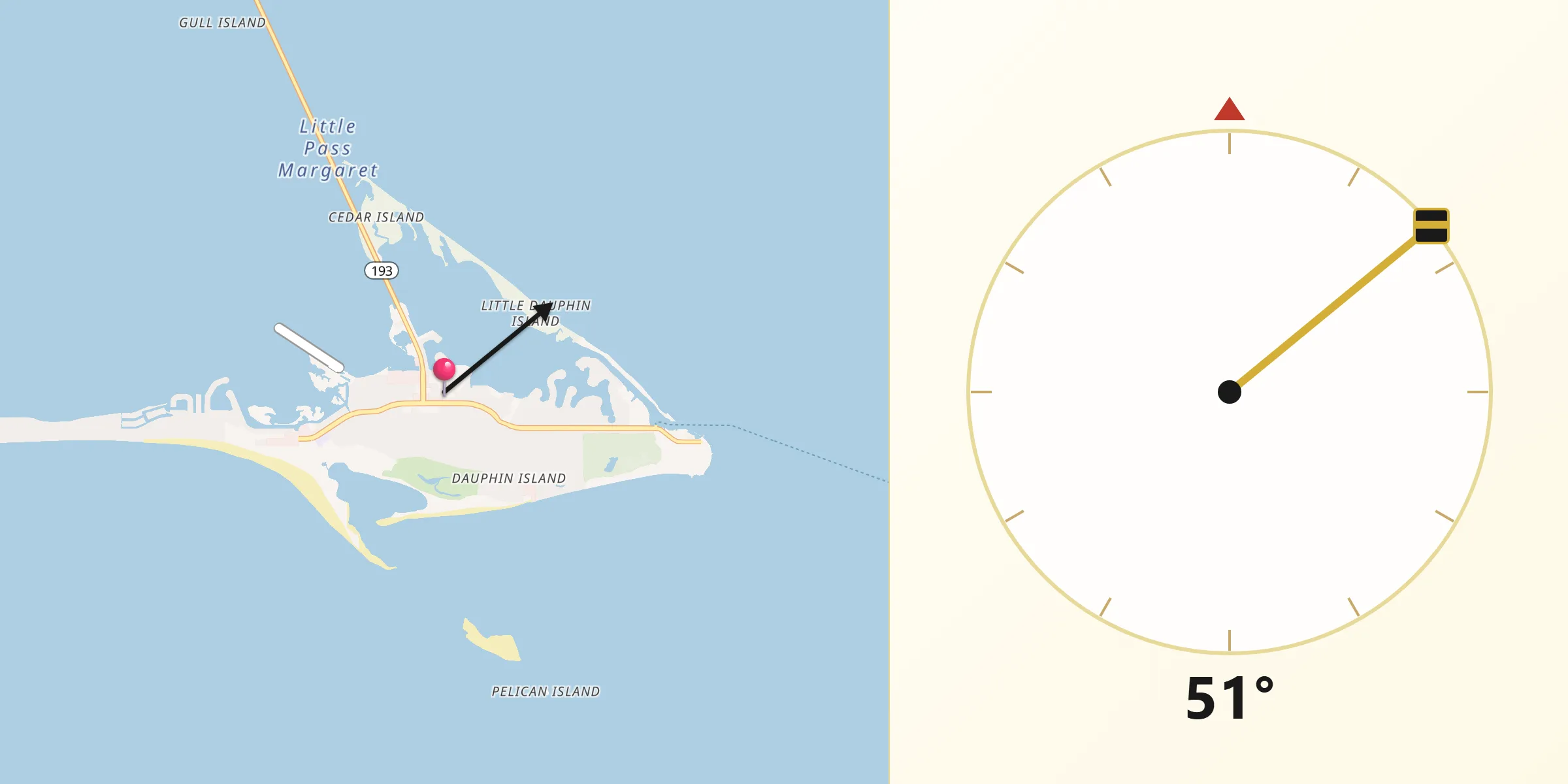 Qibla Direction from Dauphin Island