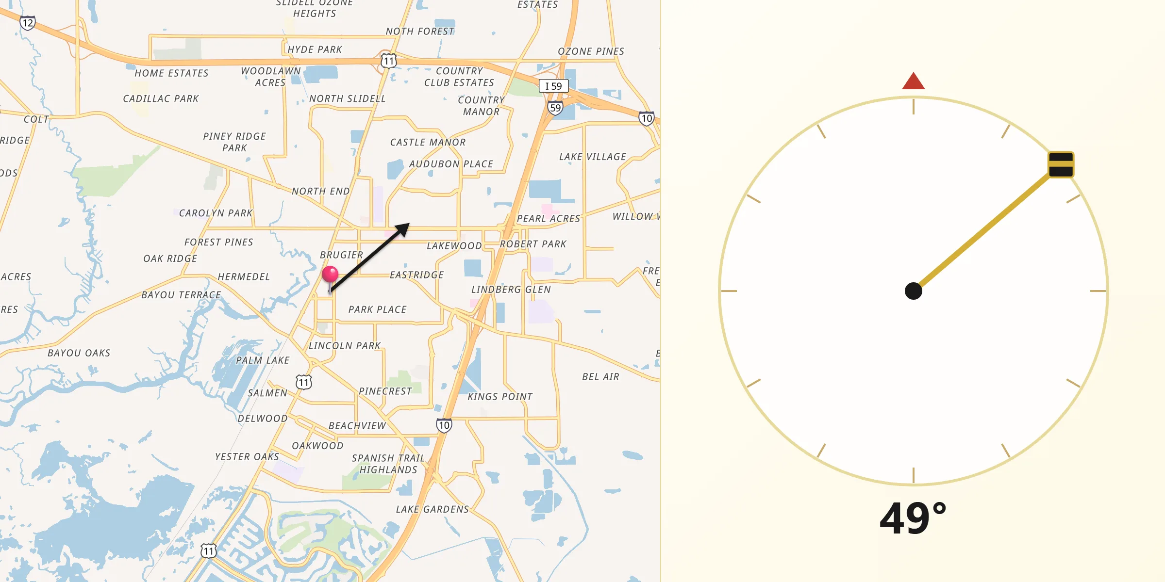 Qibla Direction from Slidell