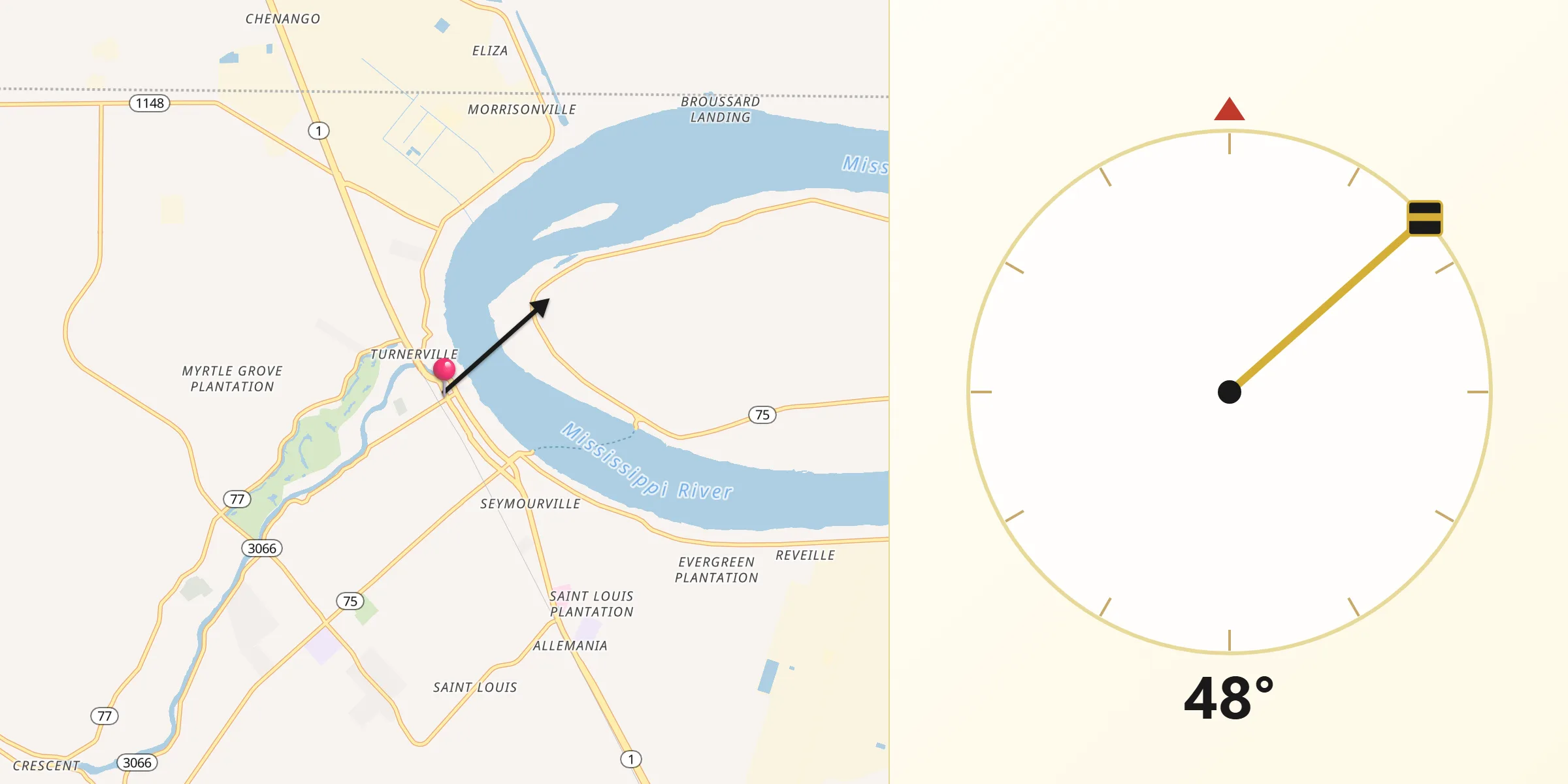 Qibla Direction from Plaquemine