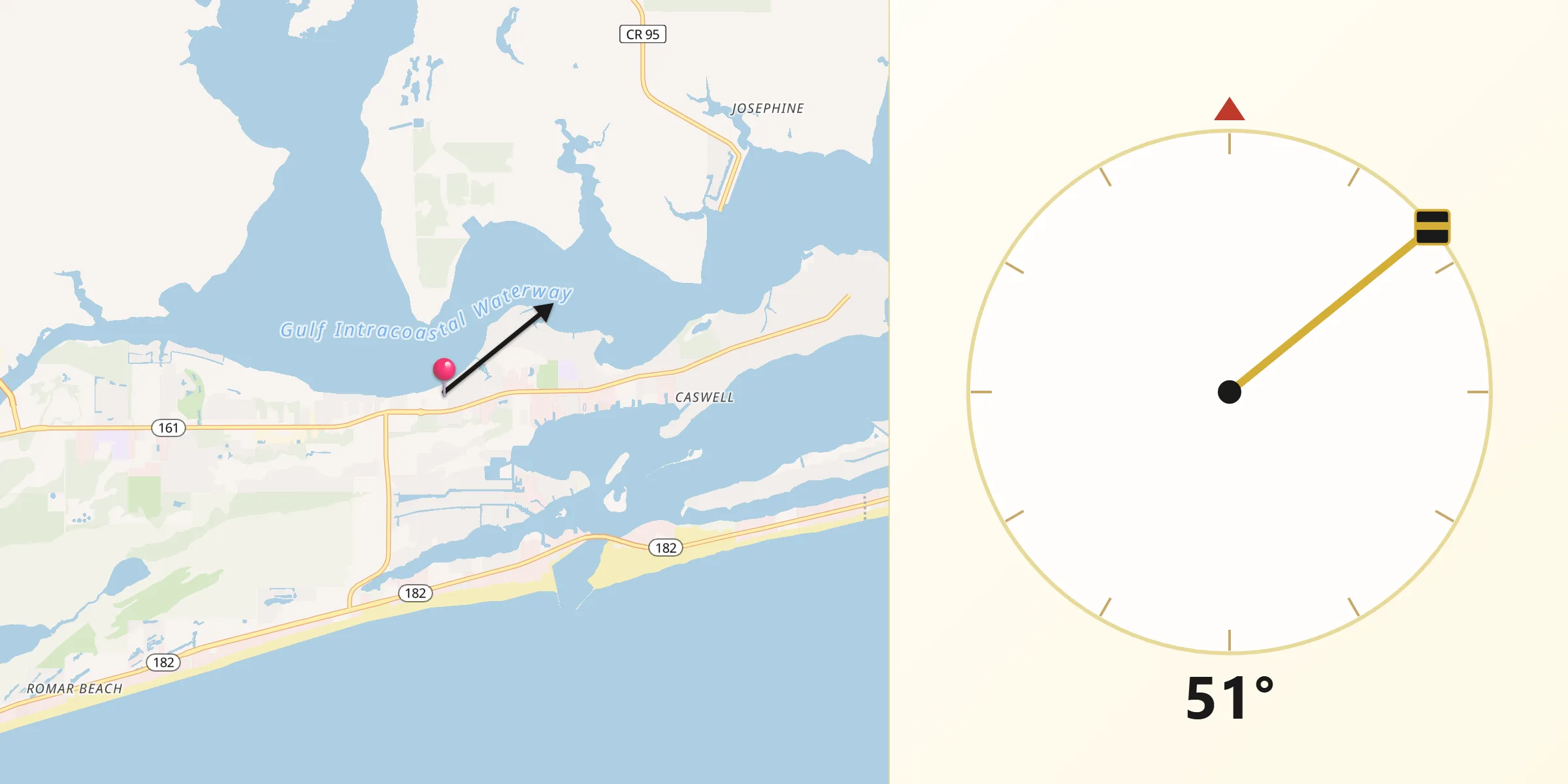 Qibla Direction from Orange Beach