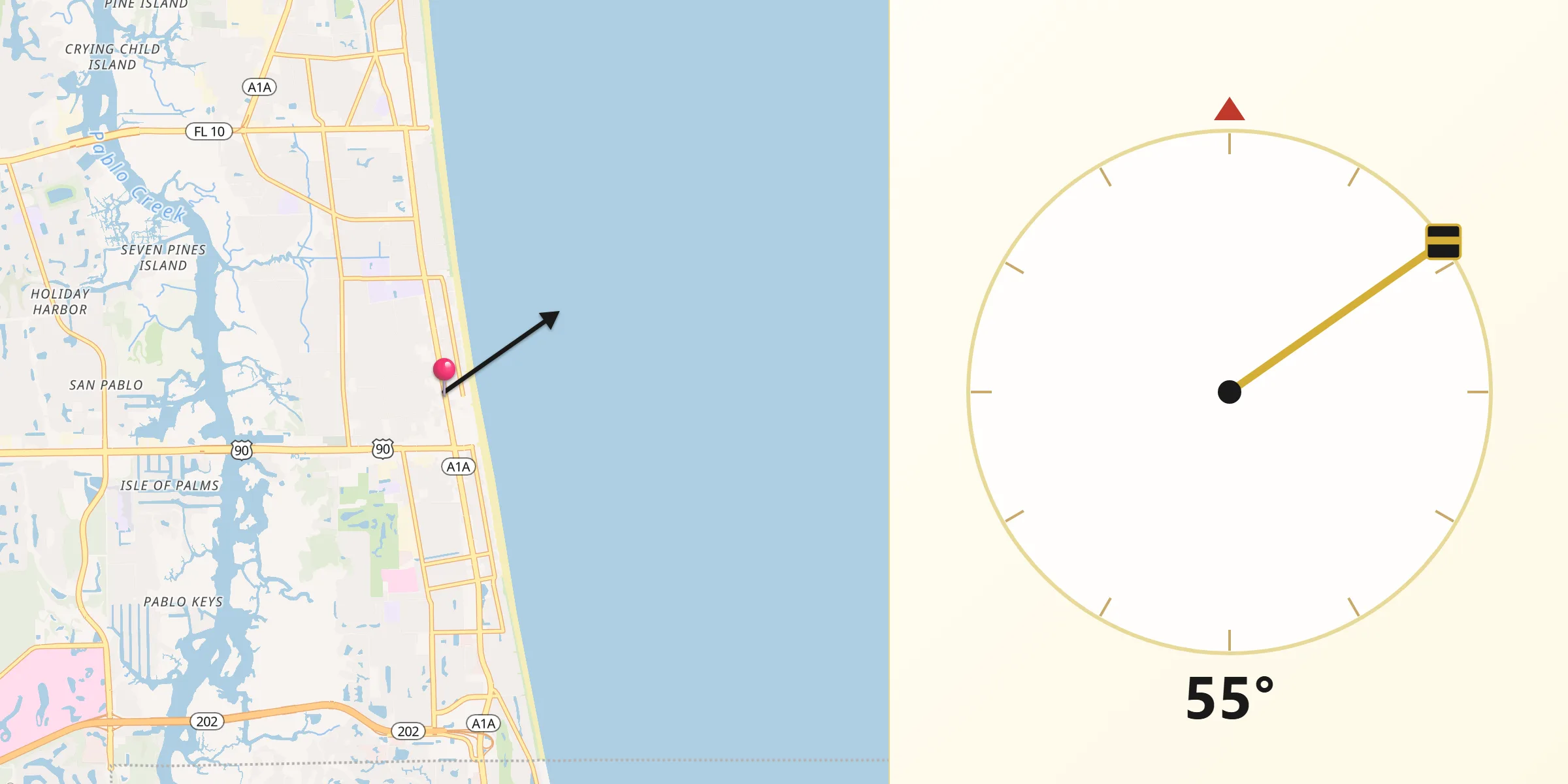 Qibla Direction from Jacksonville Beach