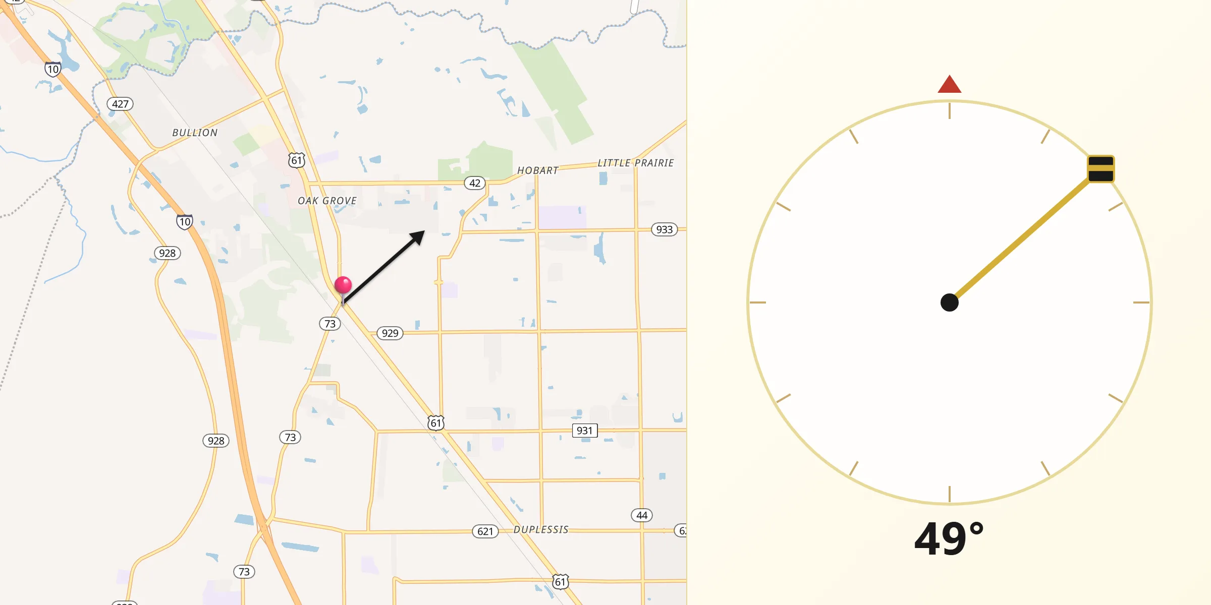 Qibla Direction from Prairieville