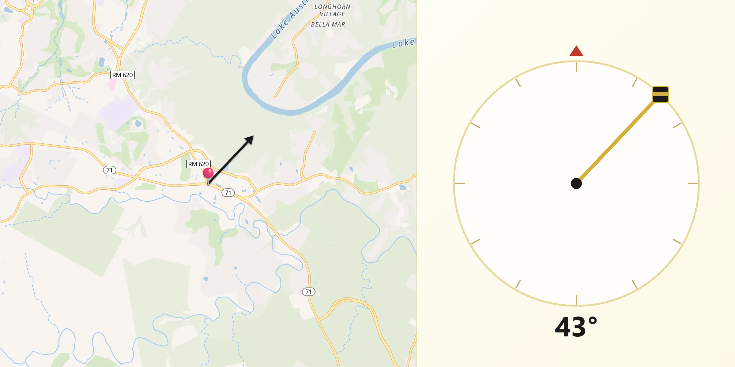 Qibla Direction from Bee Cave