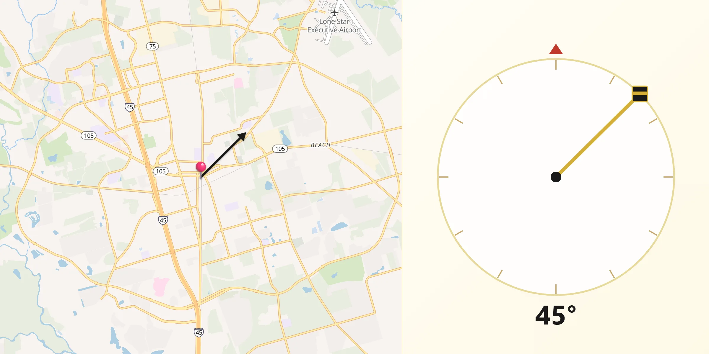 Qibla Direction from Conroe