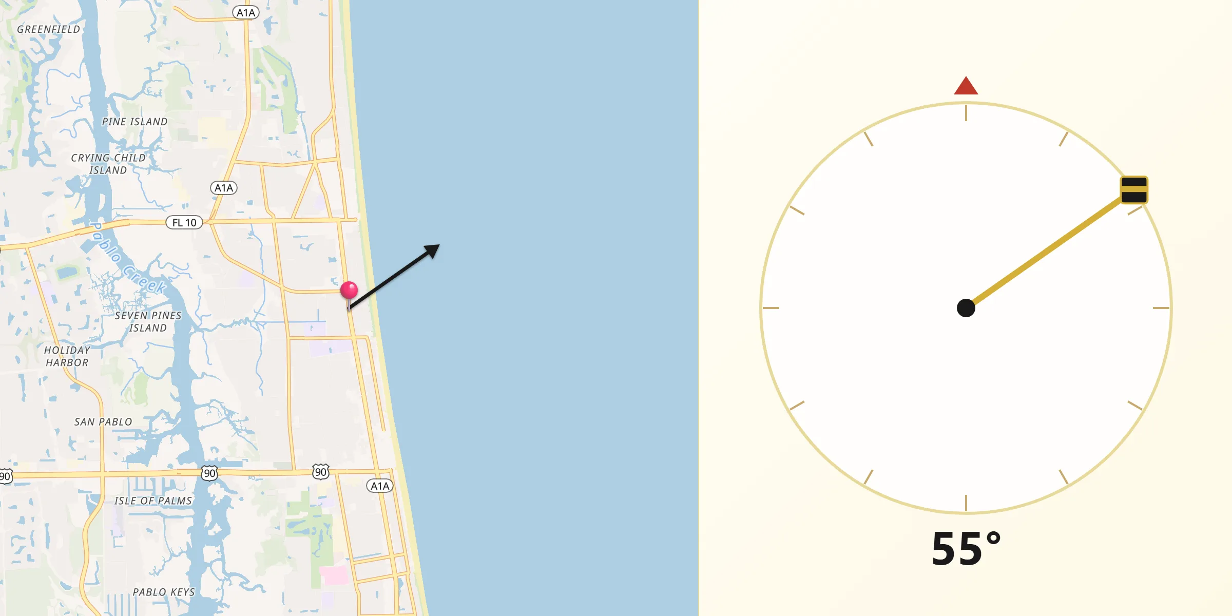 Qibla Direction from Neptune Beach