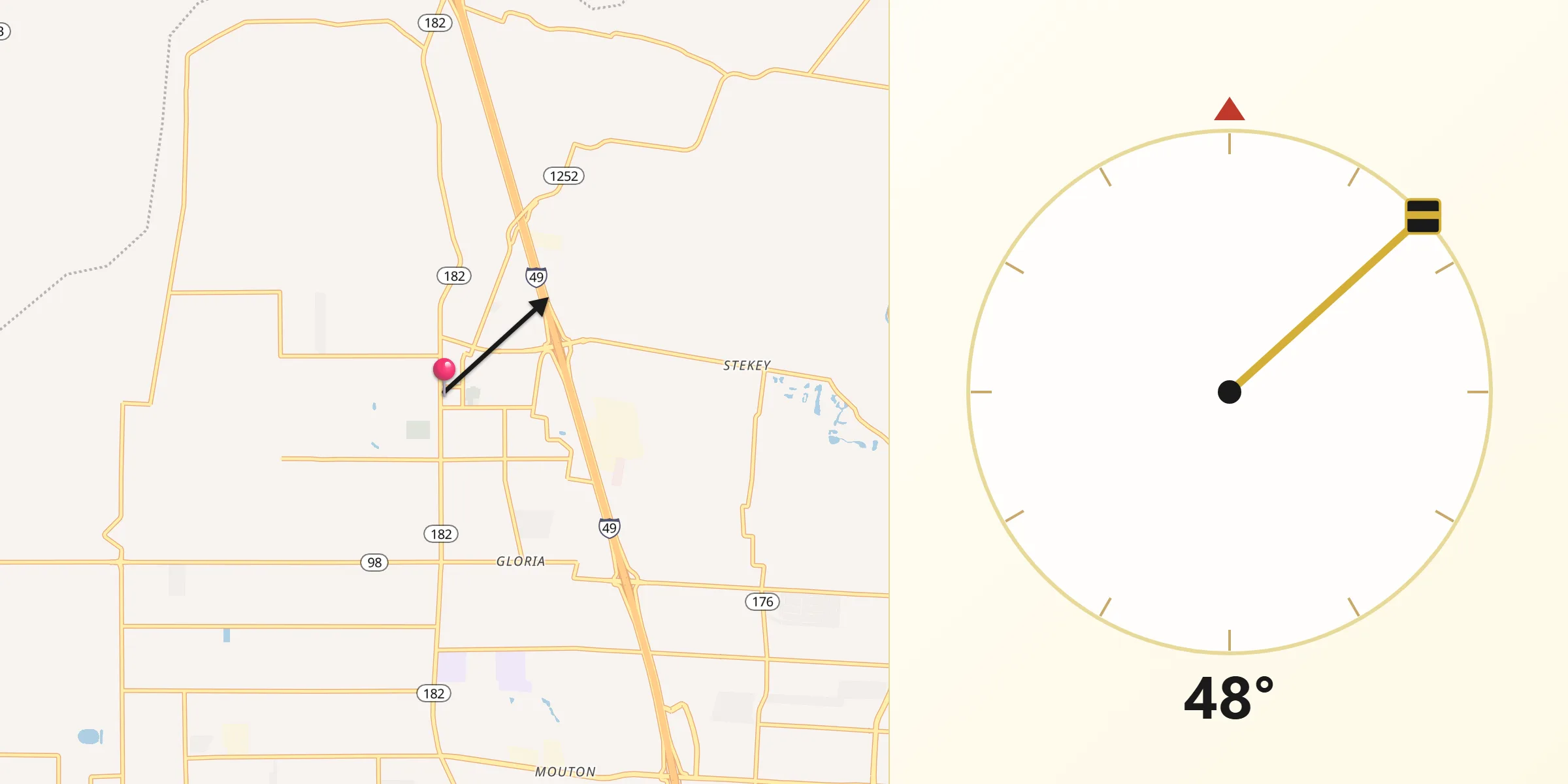 Qibla Direction from Carencro