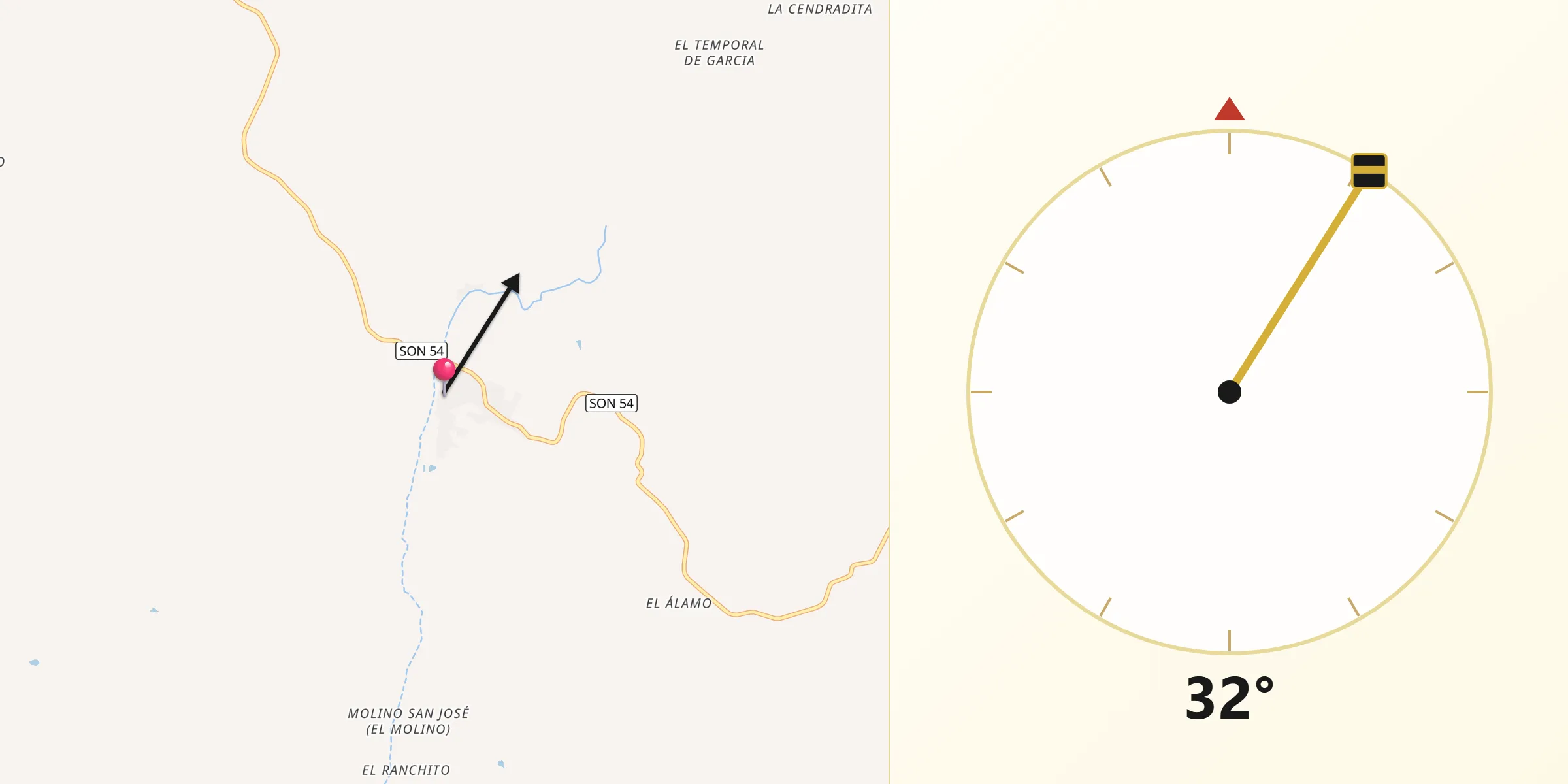 Dirección de la Qibla desde Cucurpe