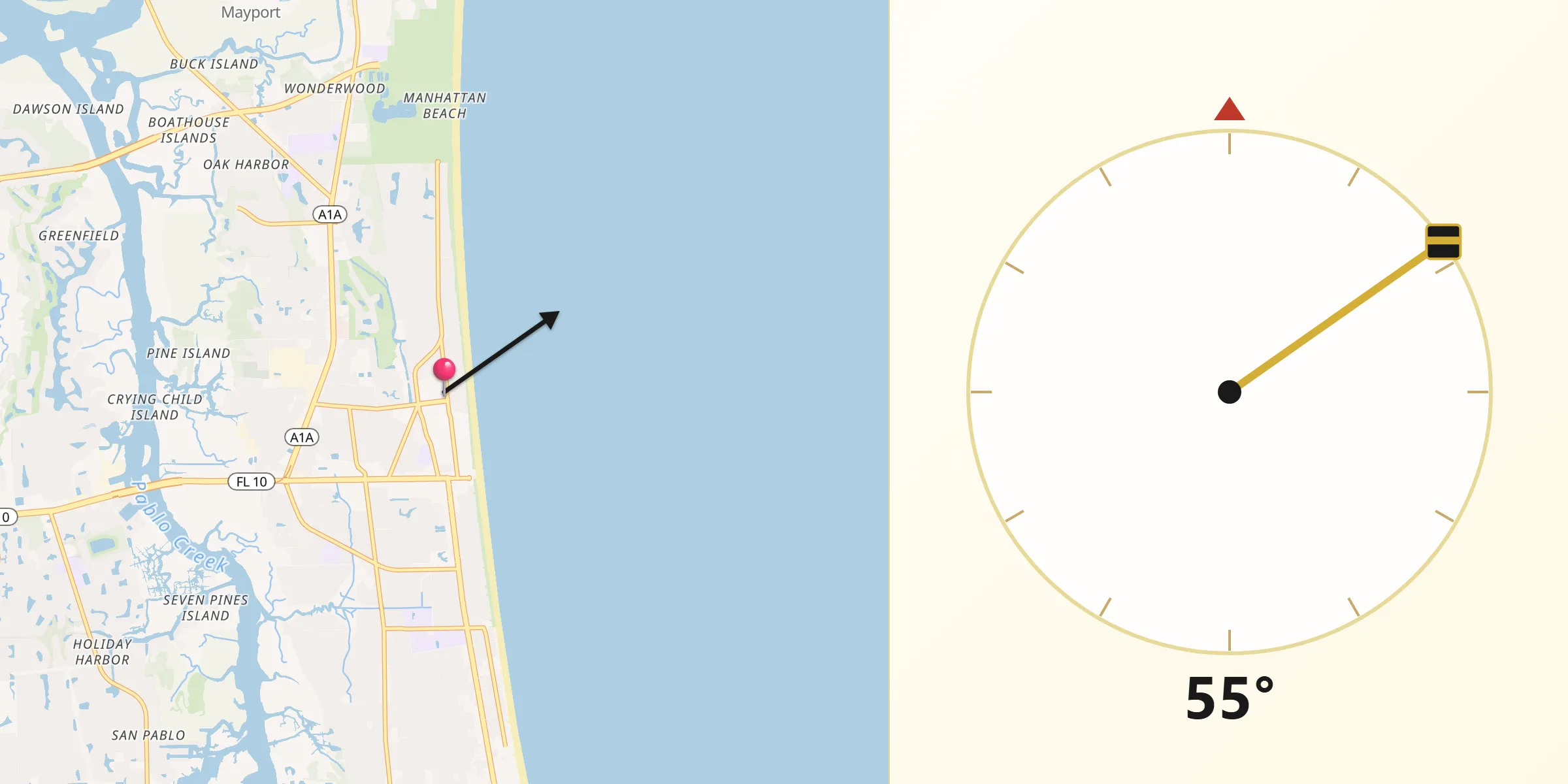 Qibla Direction from Atlantic Beach