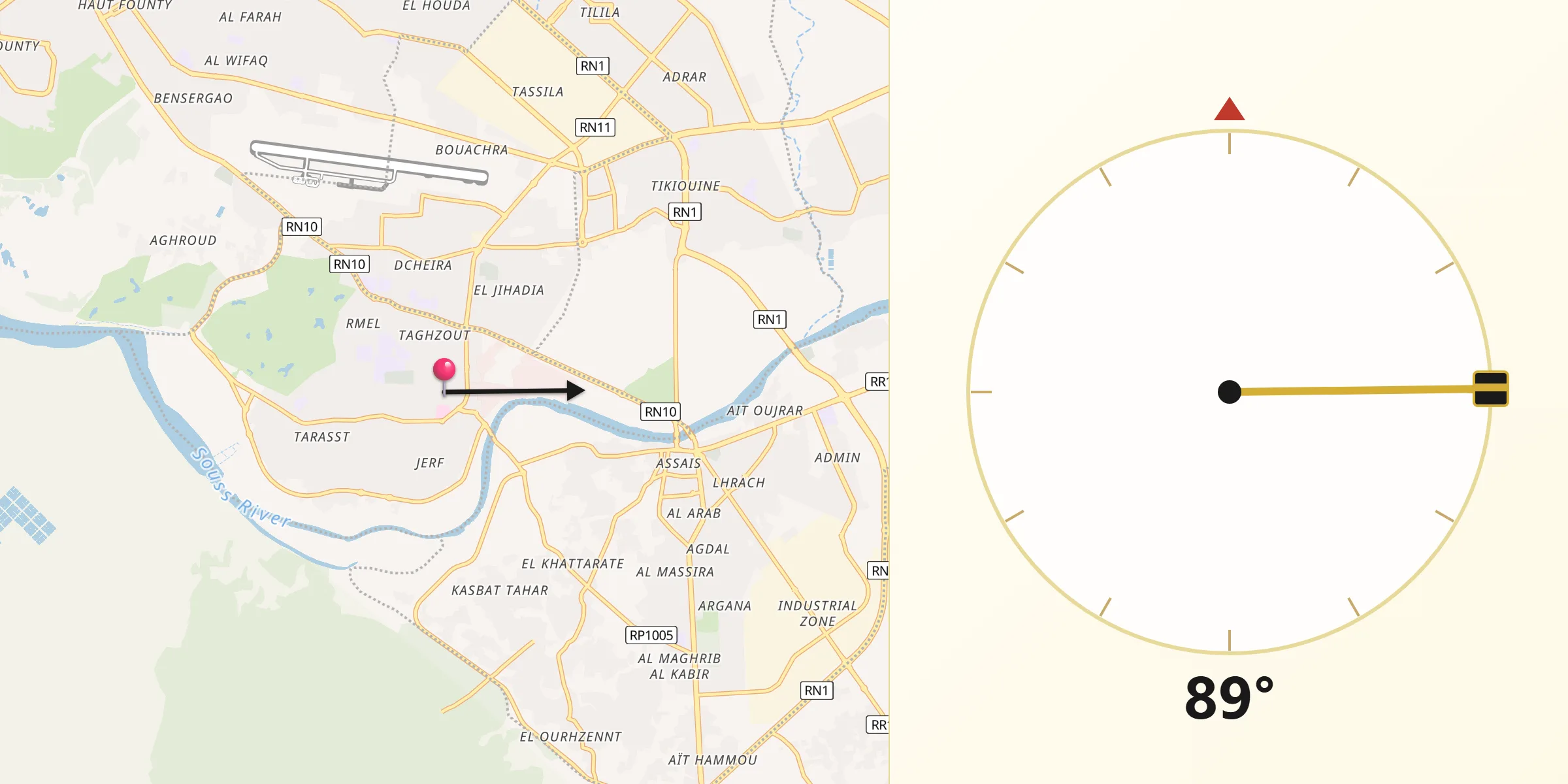 Direção da Qibla a partir de Inezgane