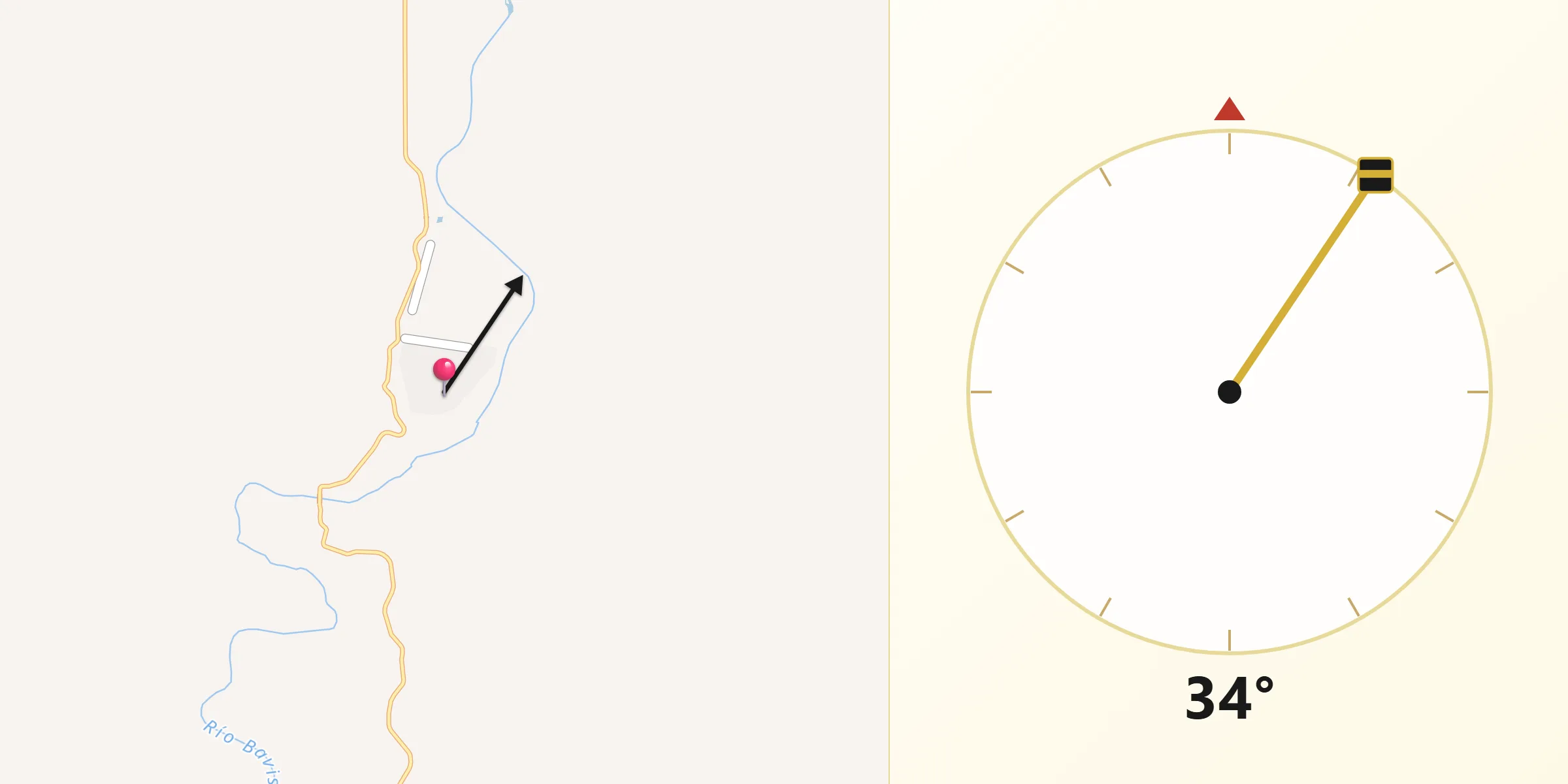 Dirección de la Qibla desde Bacerac