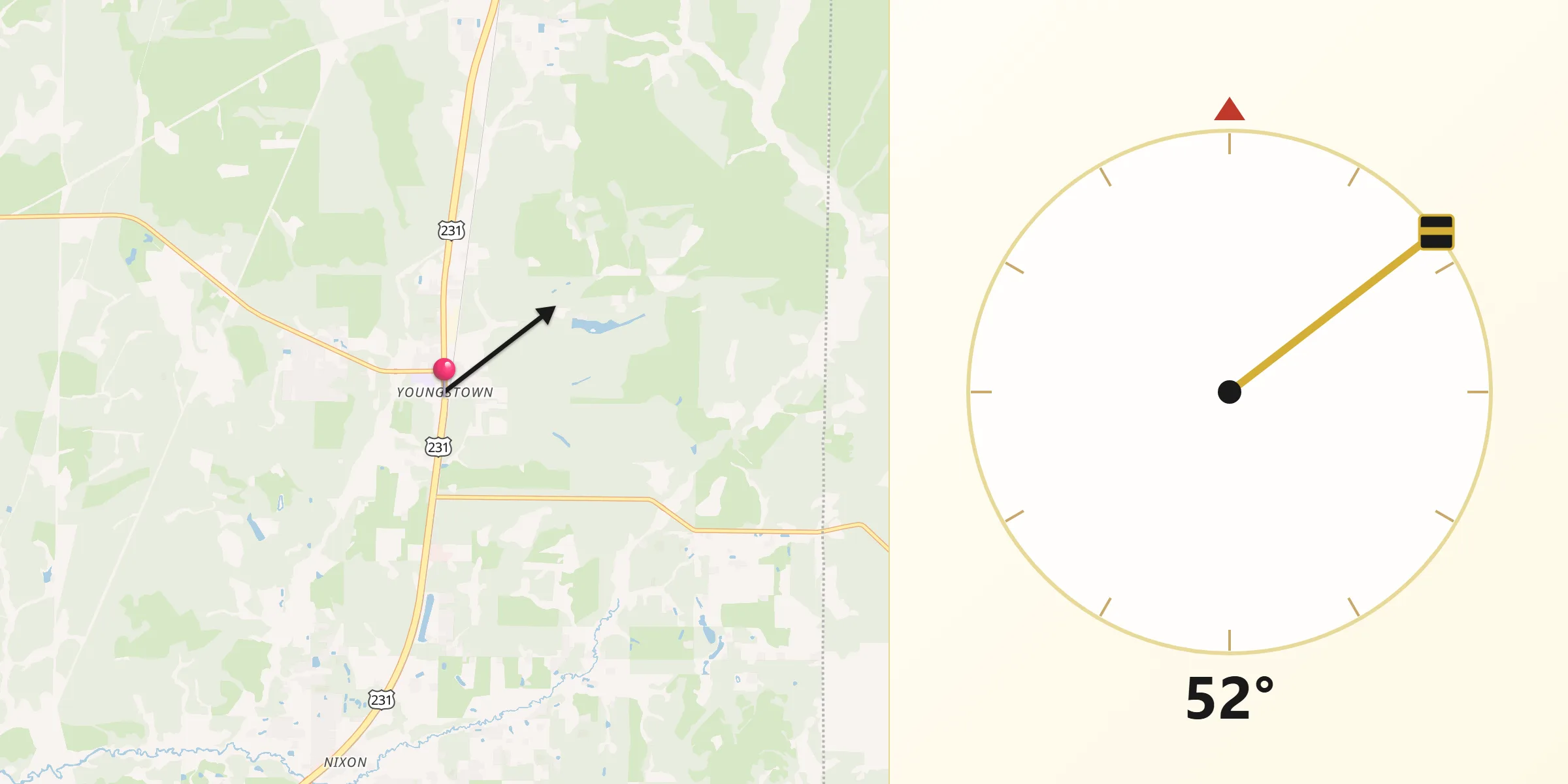 Qibla Direction from Youngstown