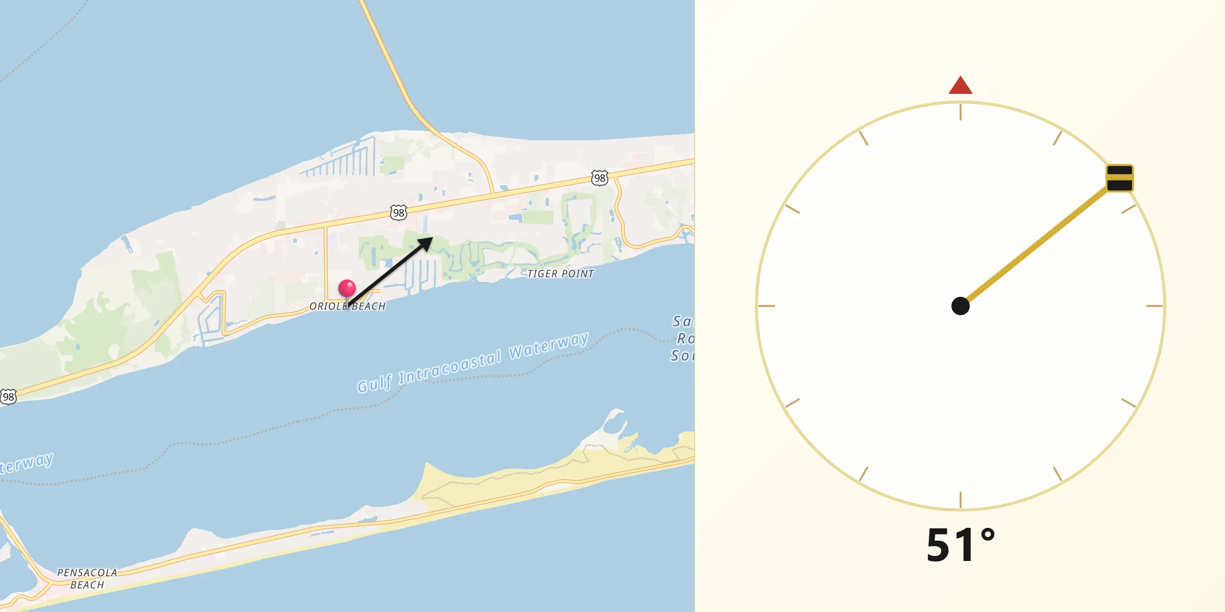 Qibla Direction from Oriole Beach
