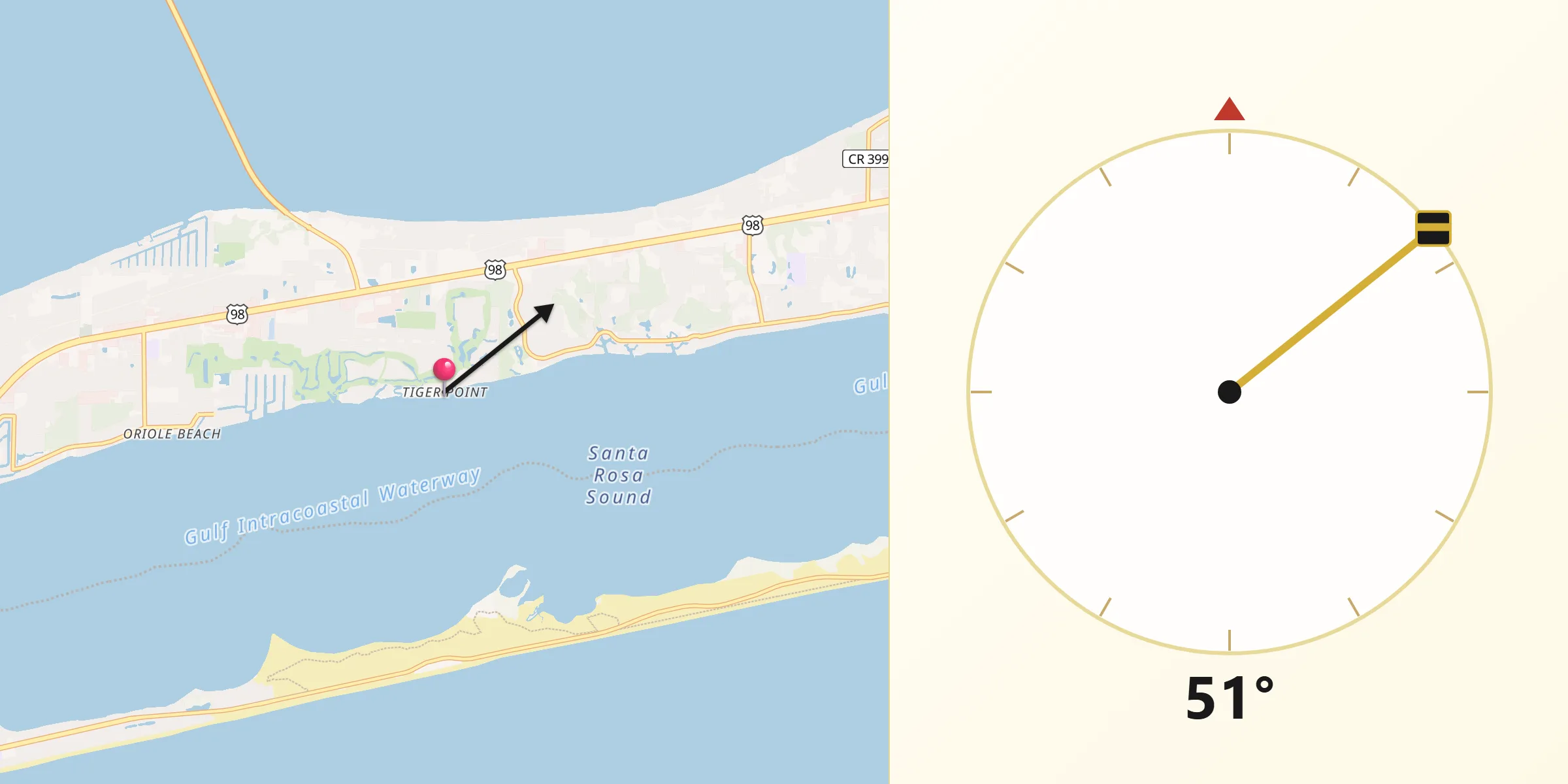 Qibla Direction from Tiger Point