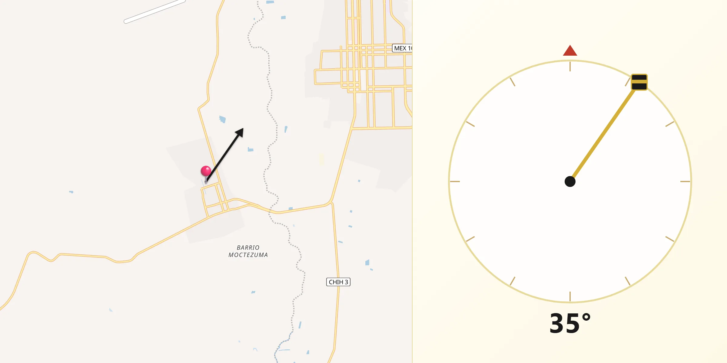 Dirección de la Qibla desde Casas Grandes