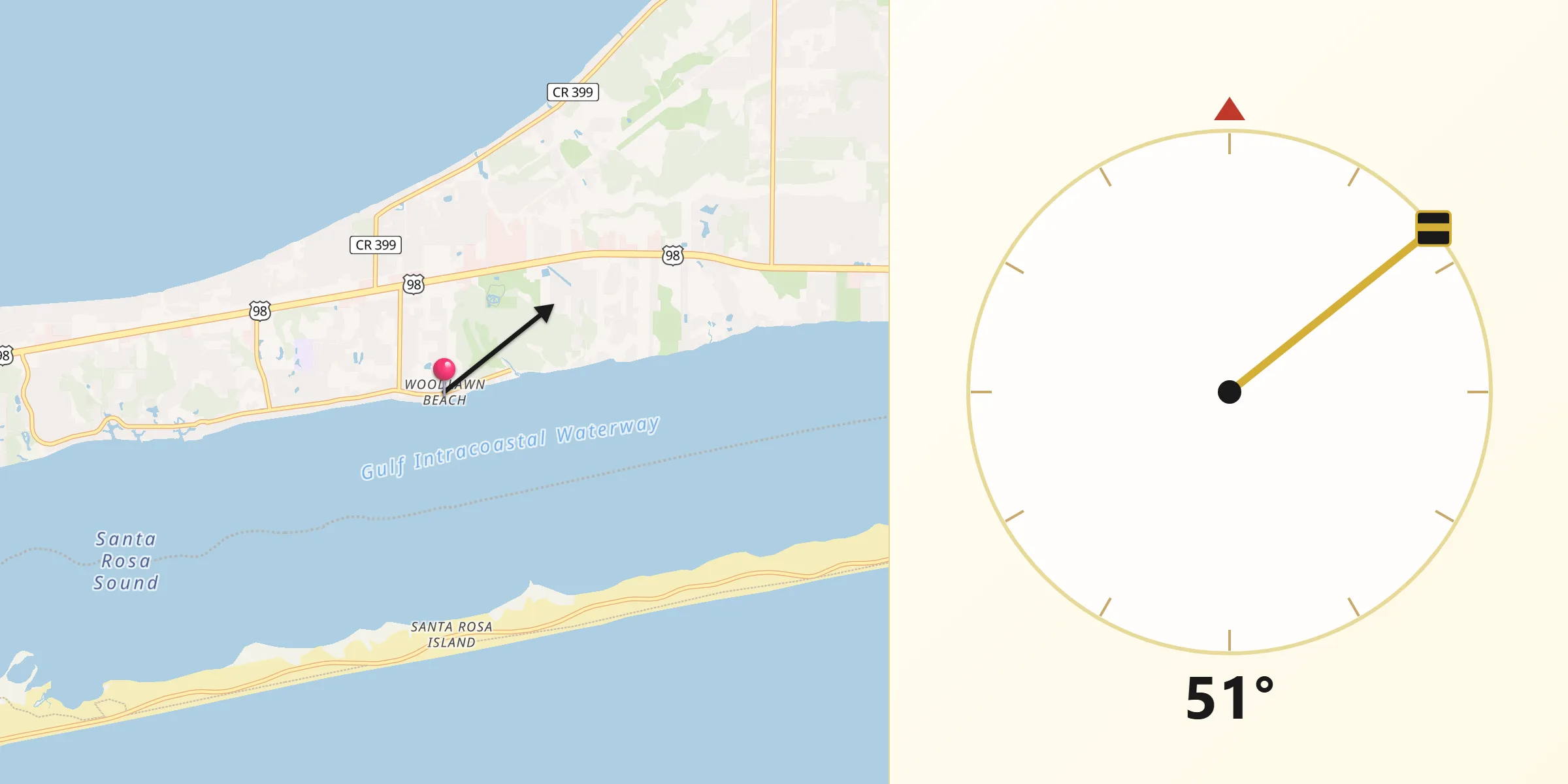 Qibla Direction from Woodlawn Beach