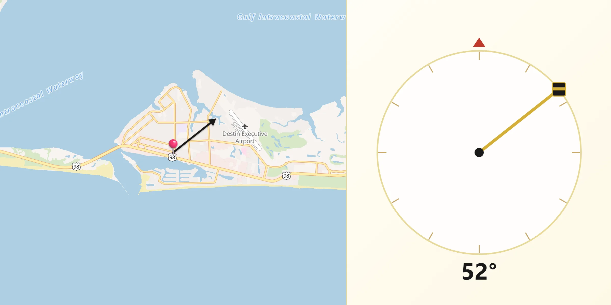 Qibla Direction from Destin