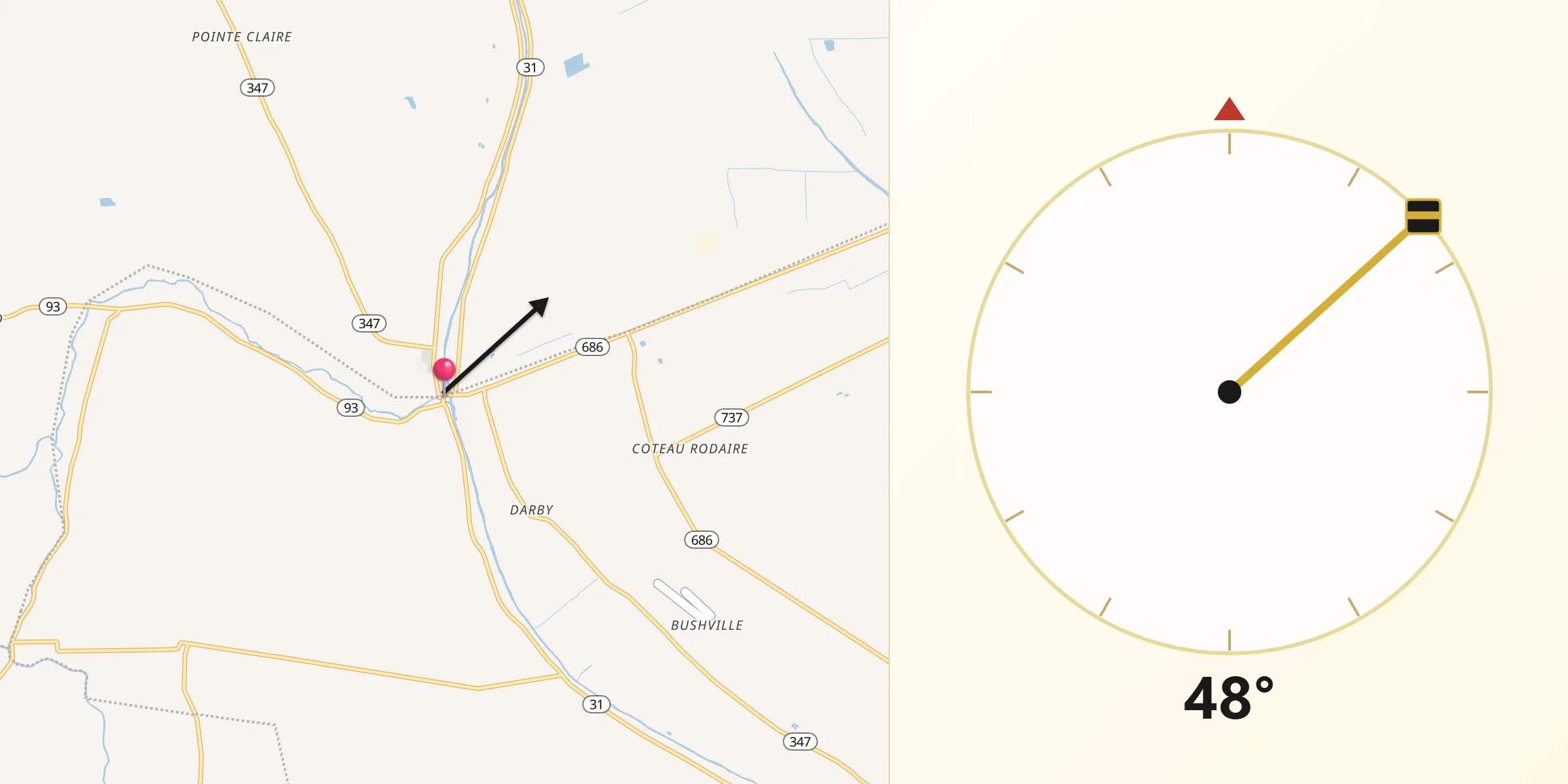 Qibla Direction from Arnaudville