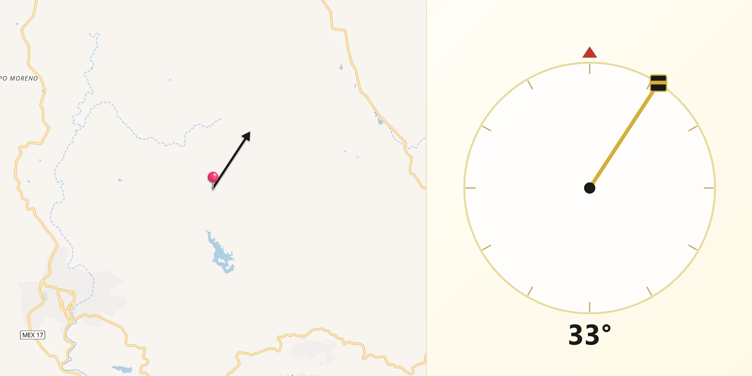 Dirección de la Qibla desde Nacozari Viejo
