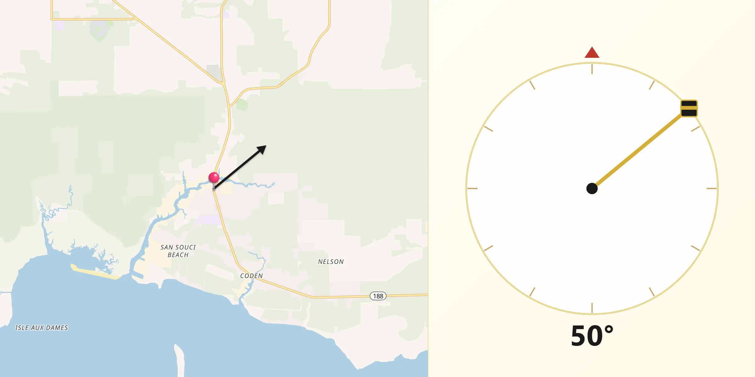 Qibla Direction from Bayou La Batre