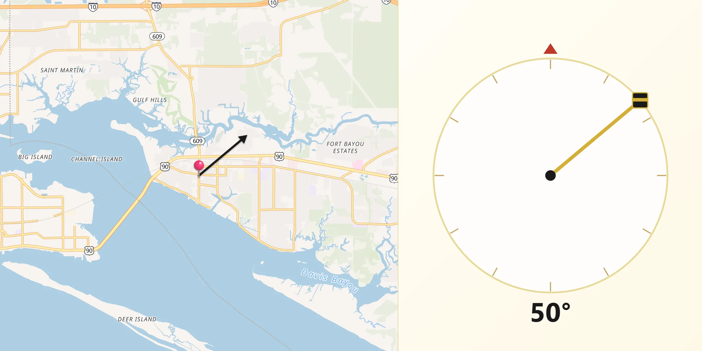 Qibla Direction from Ocean Springs