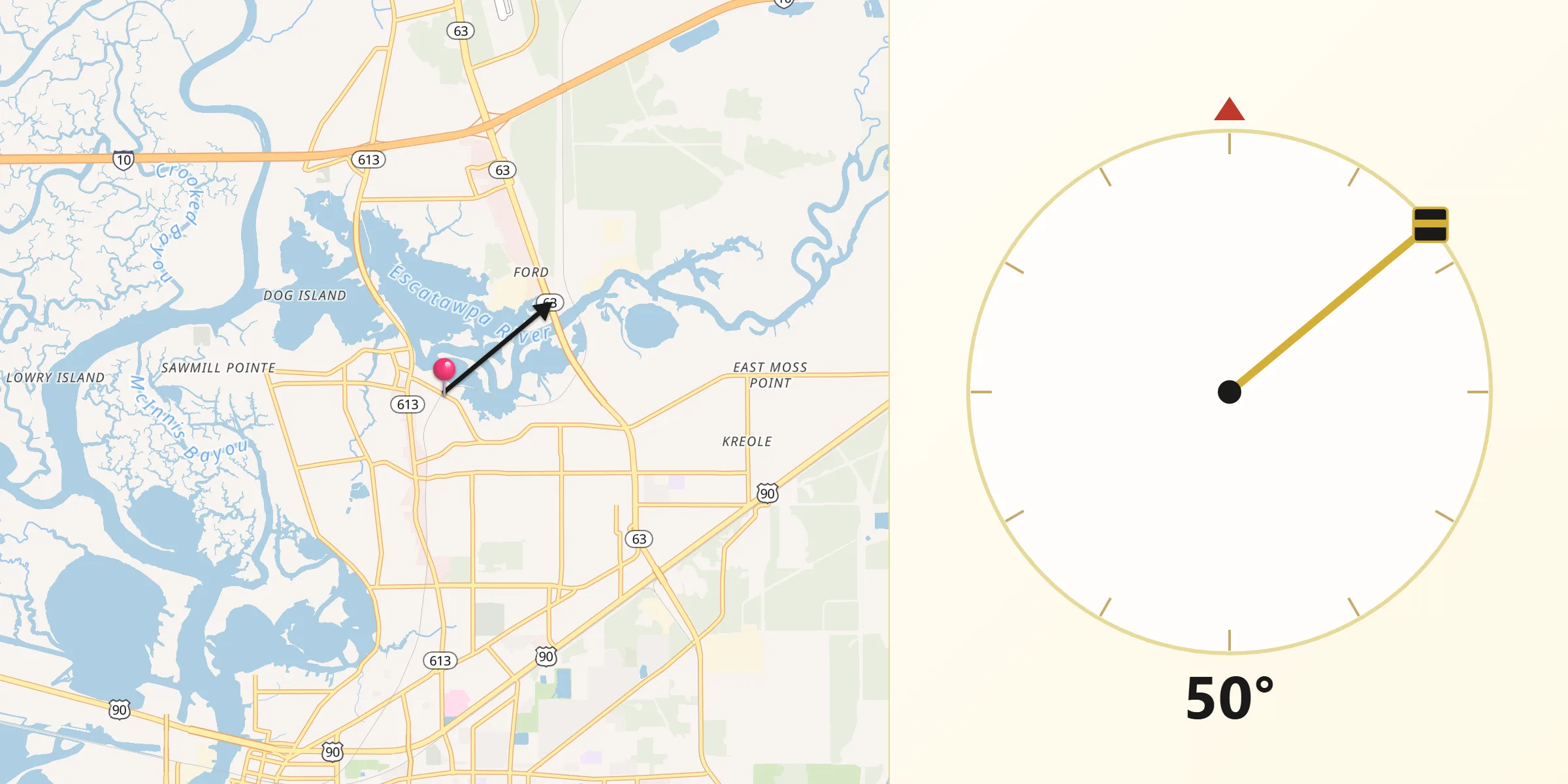 Qibla Direction from Moss Point