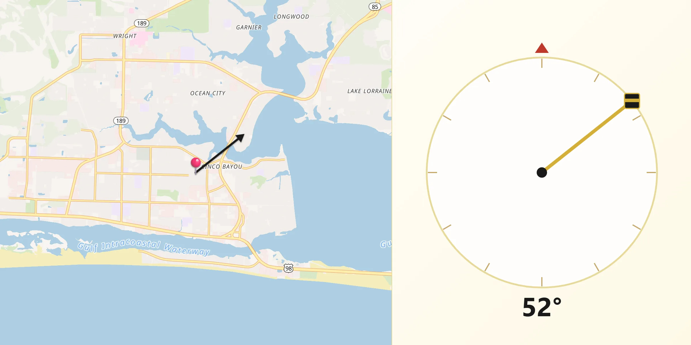 Qibla Direction from Fort Walton Beach