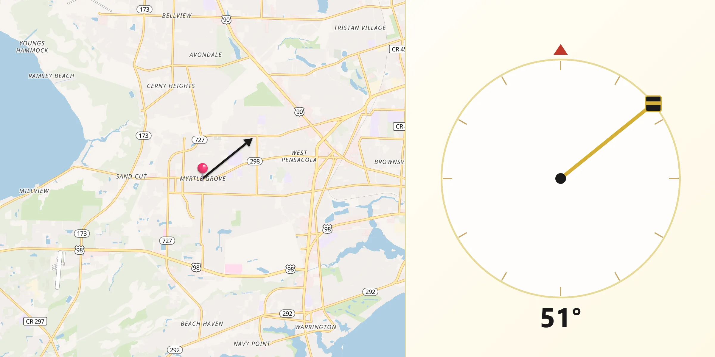 Qibla Direction from Myrtle Grove