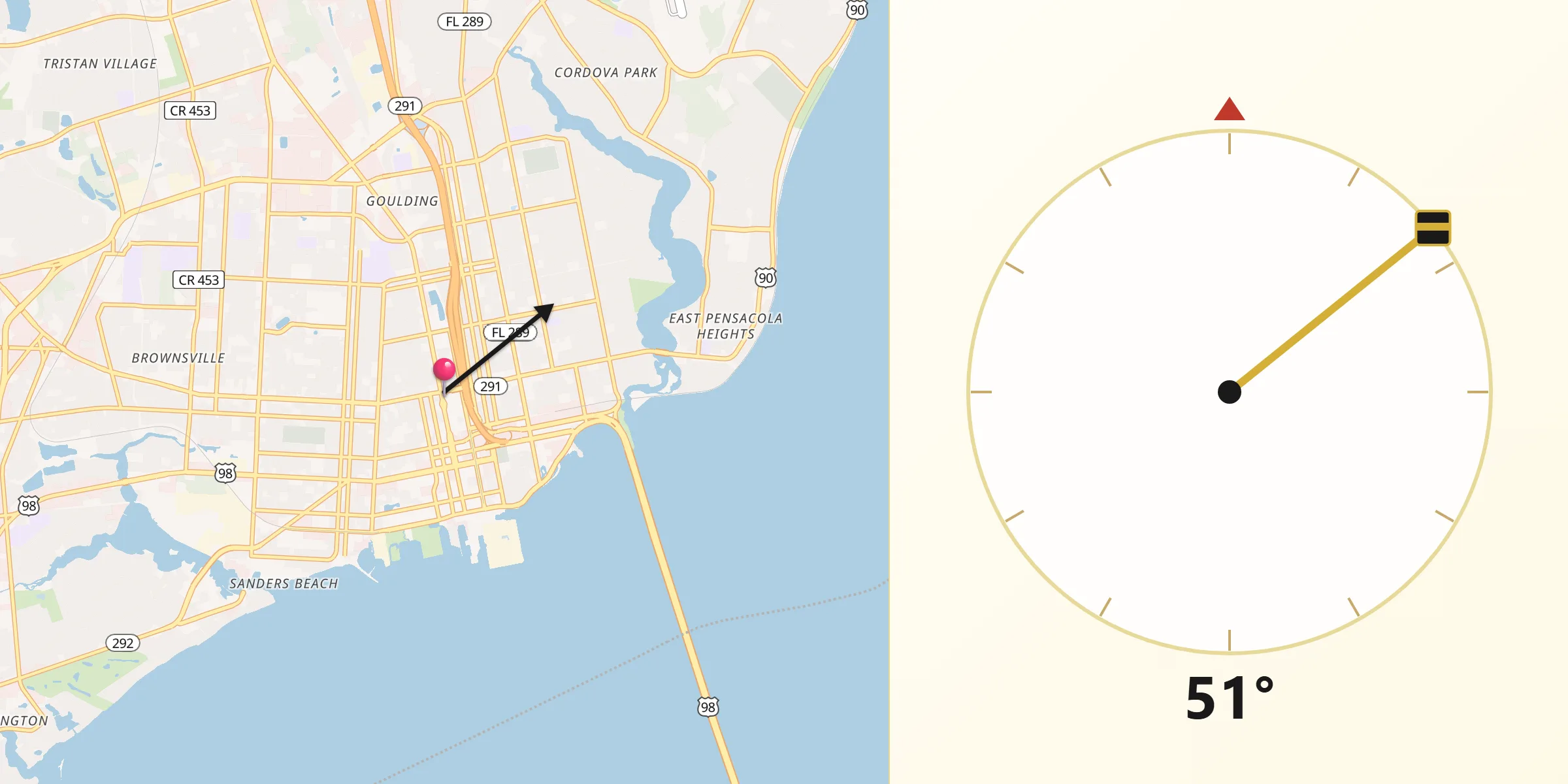 Qibla Direction from Pensacola