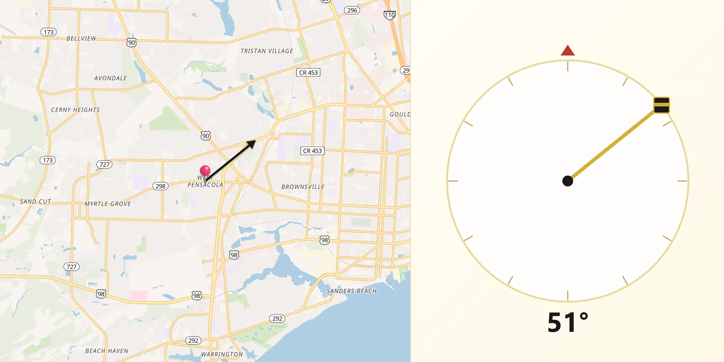 Qibla Direction from West Pensacola
