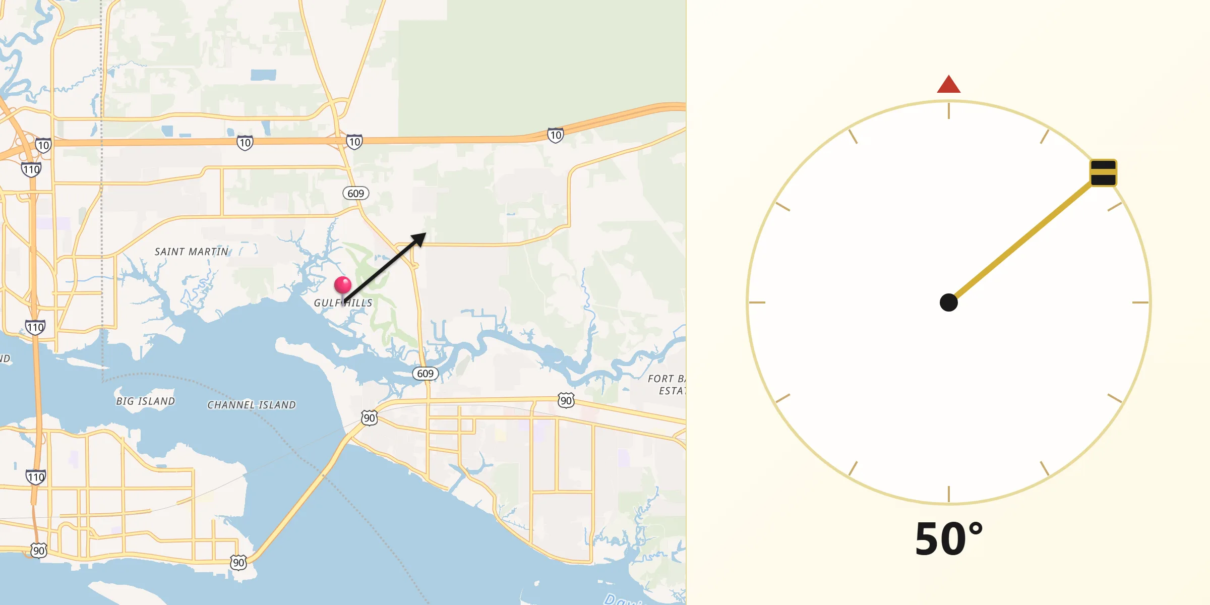 Qibla Direction from Gulf Hills