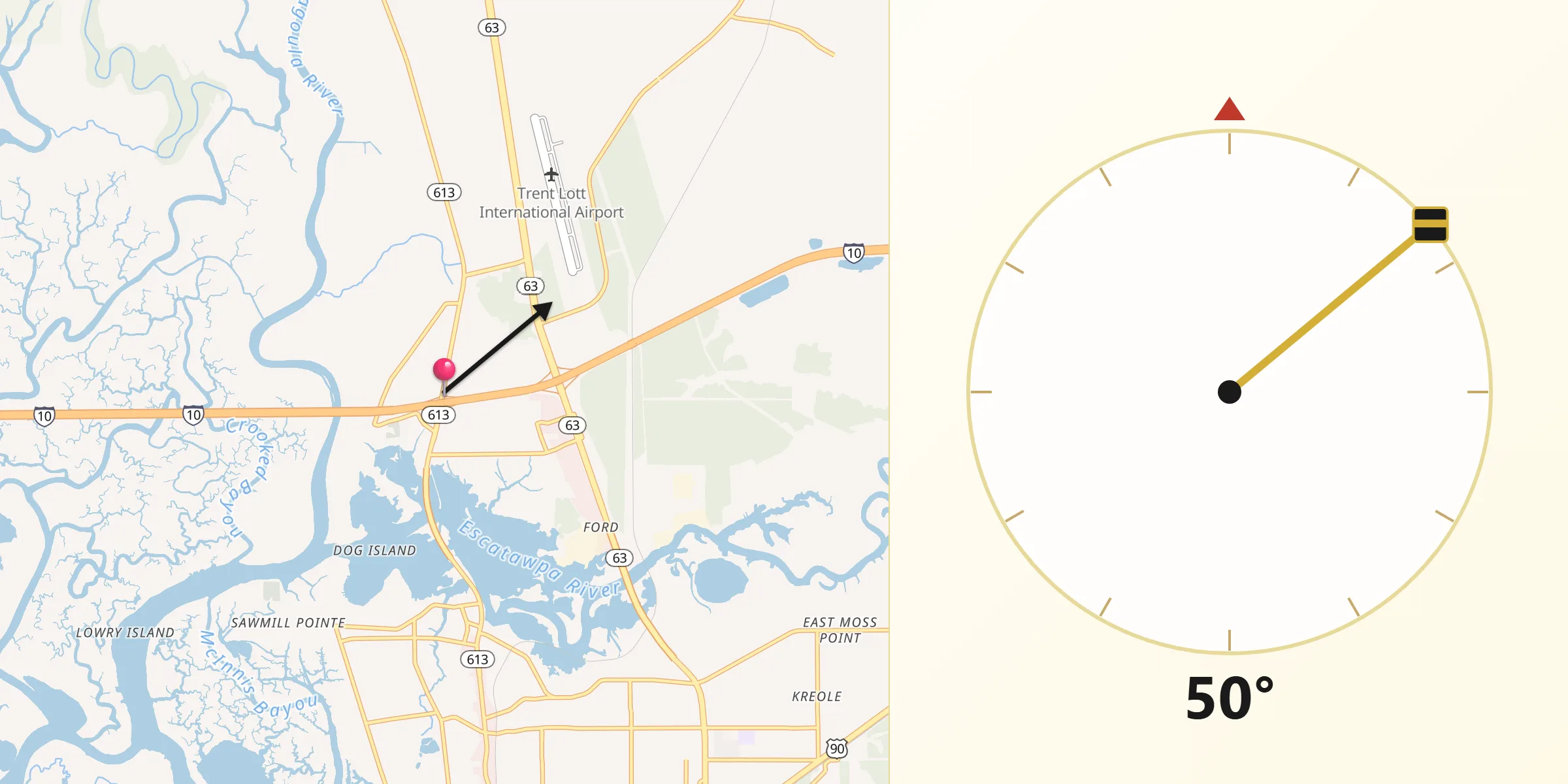 Qibla Direction from Escatawpa