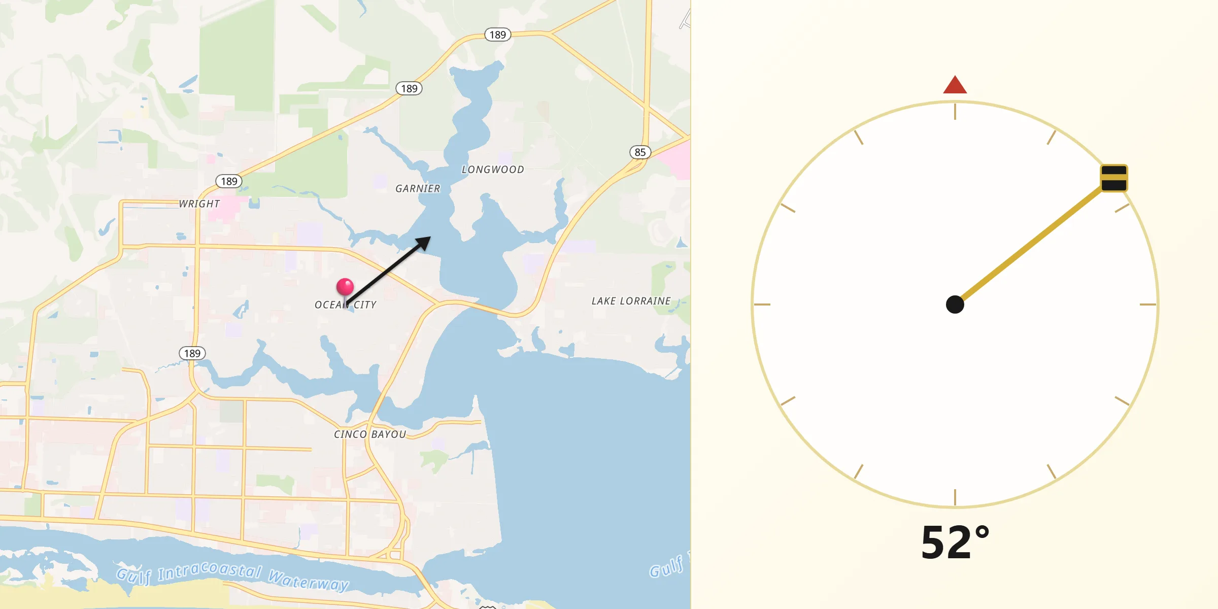 Qibla Direction from Ocean City