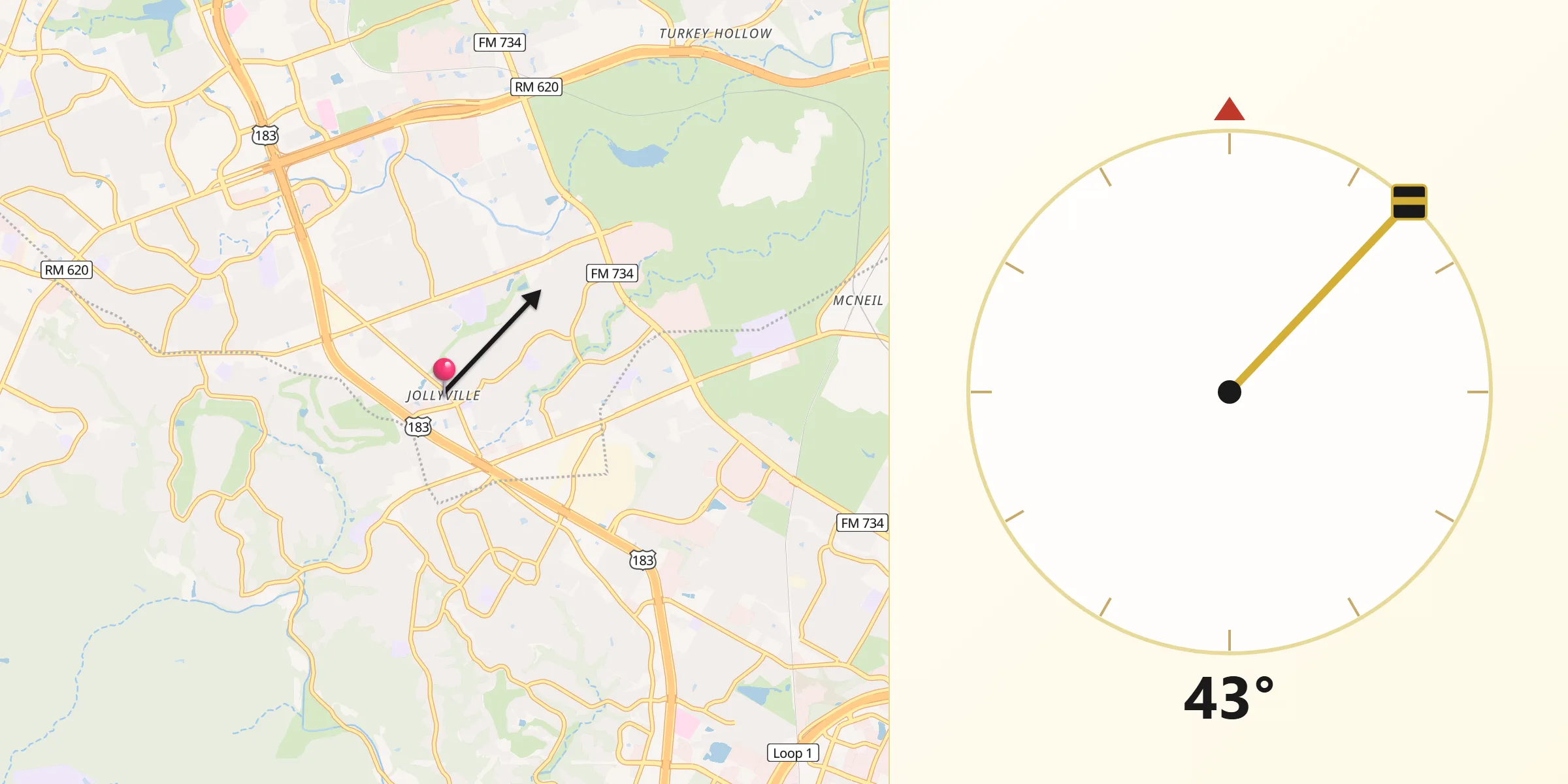 Qibla Direction from Jollyville
