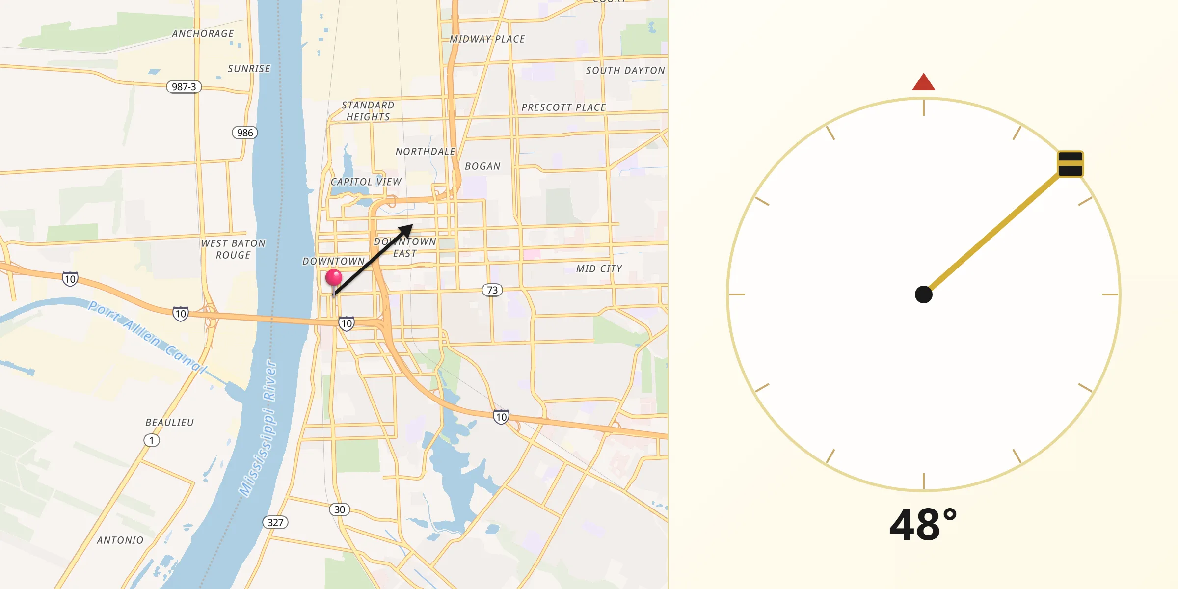 Direzione della Qibla da Baton Rouge