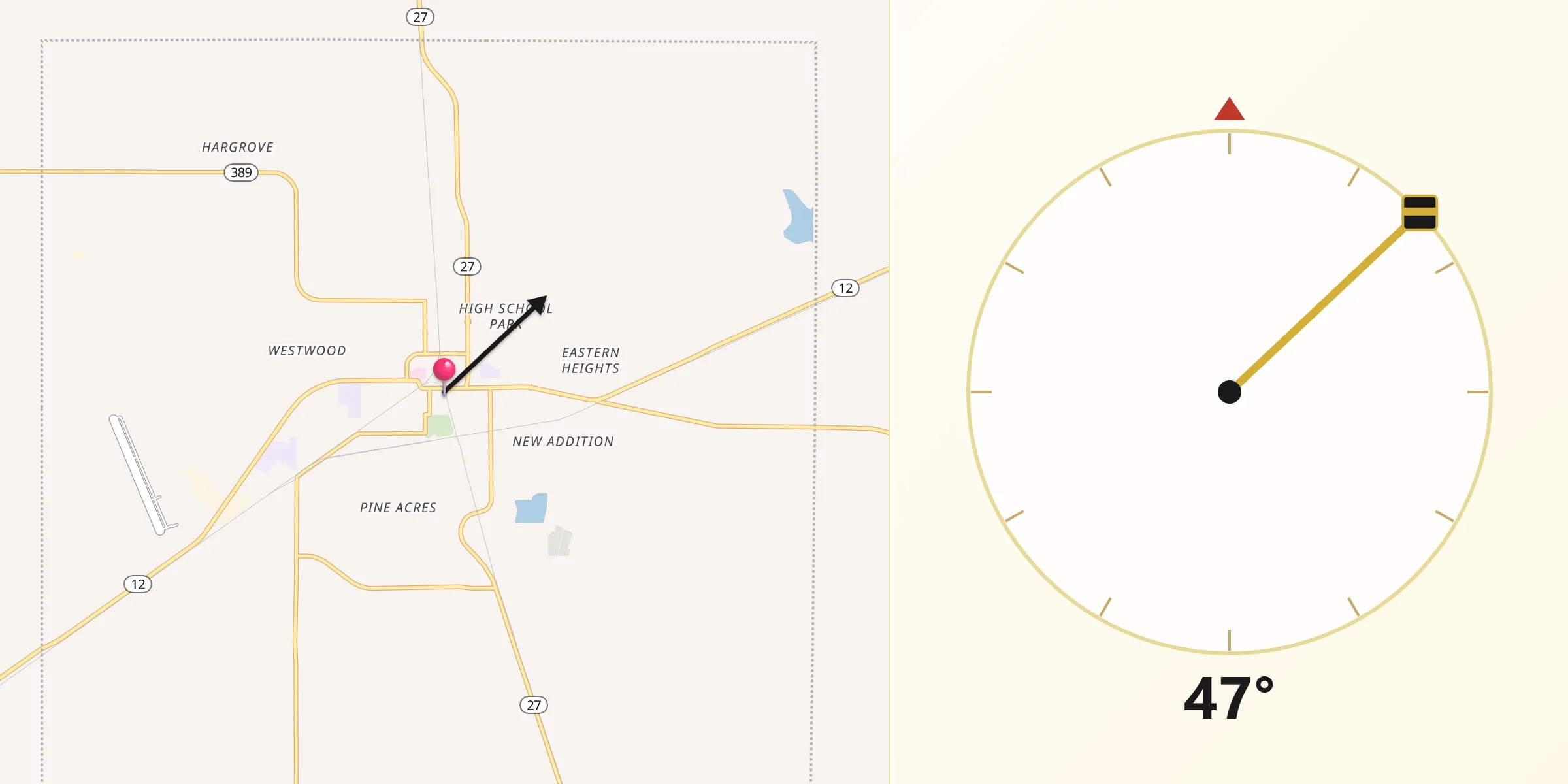 Qibla Direction from DeQuincy
