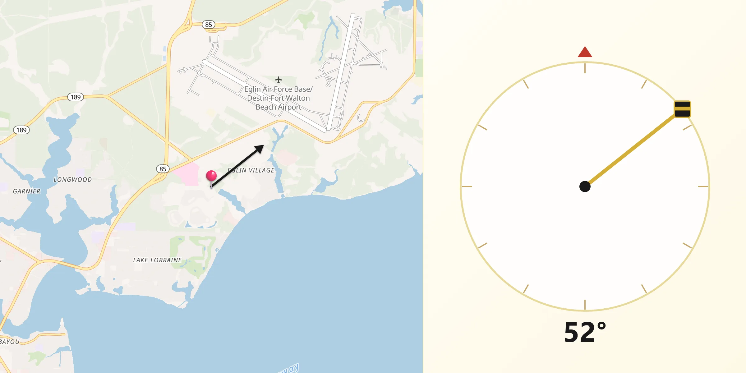 Qibla Direction from Eglin Air Force Base