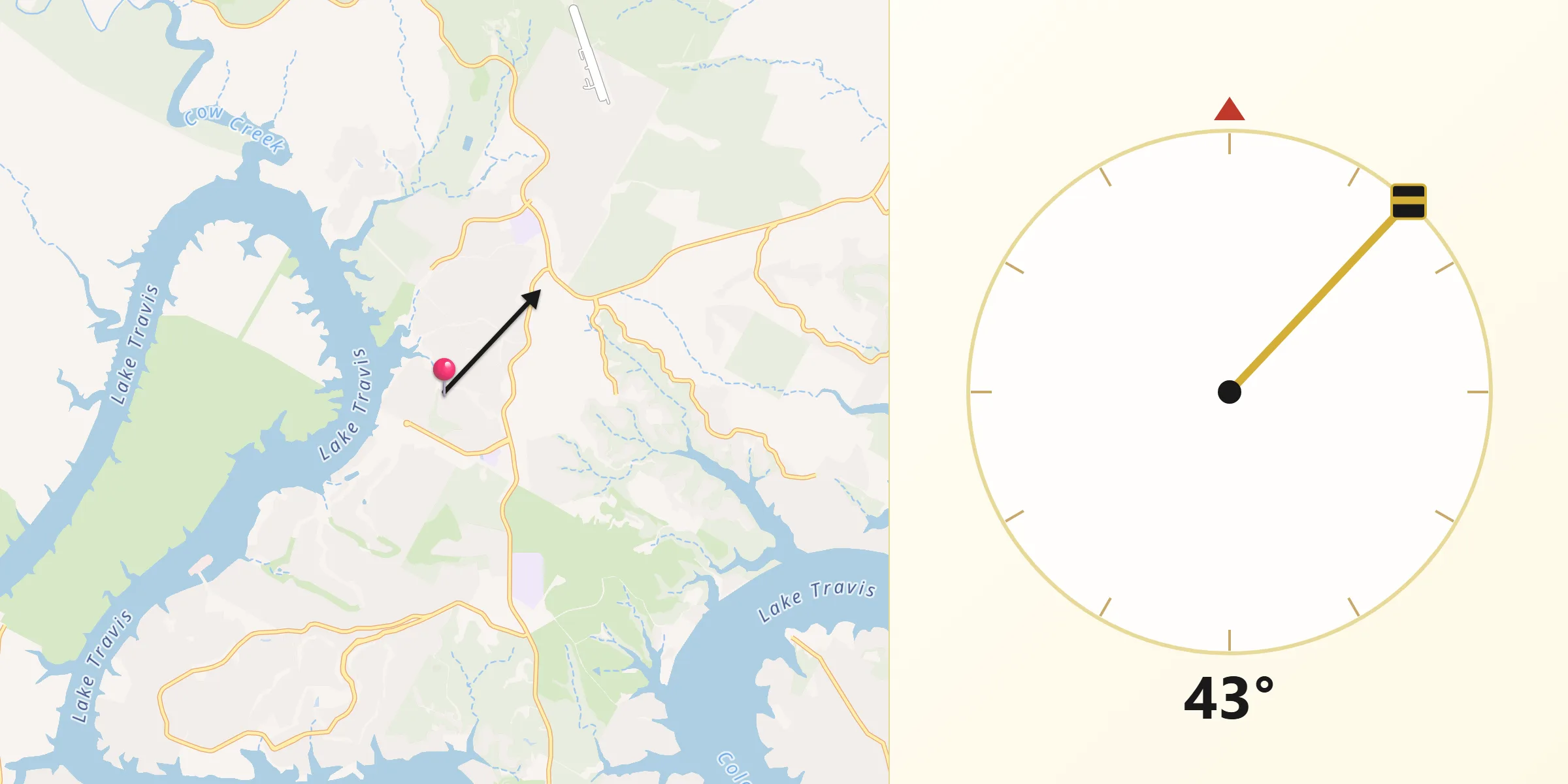 Qibla Direction from Lago Vista