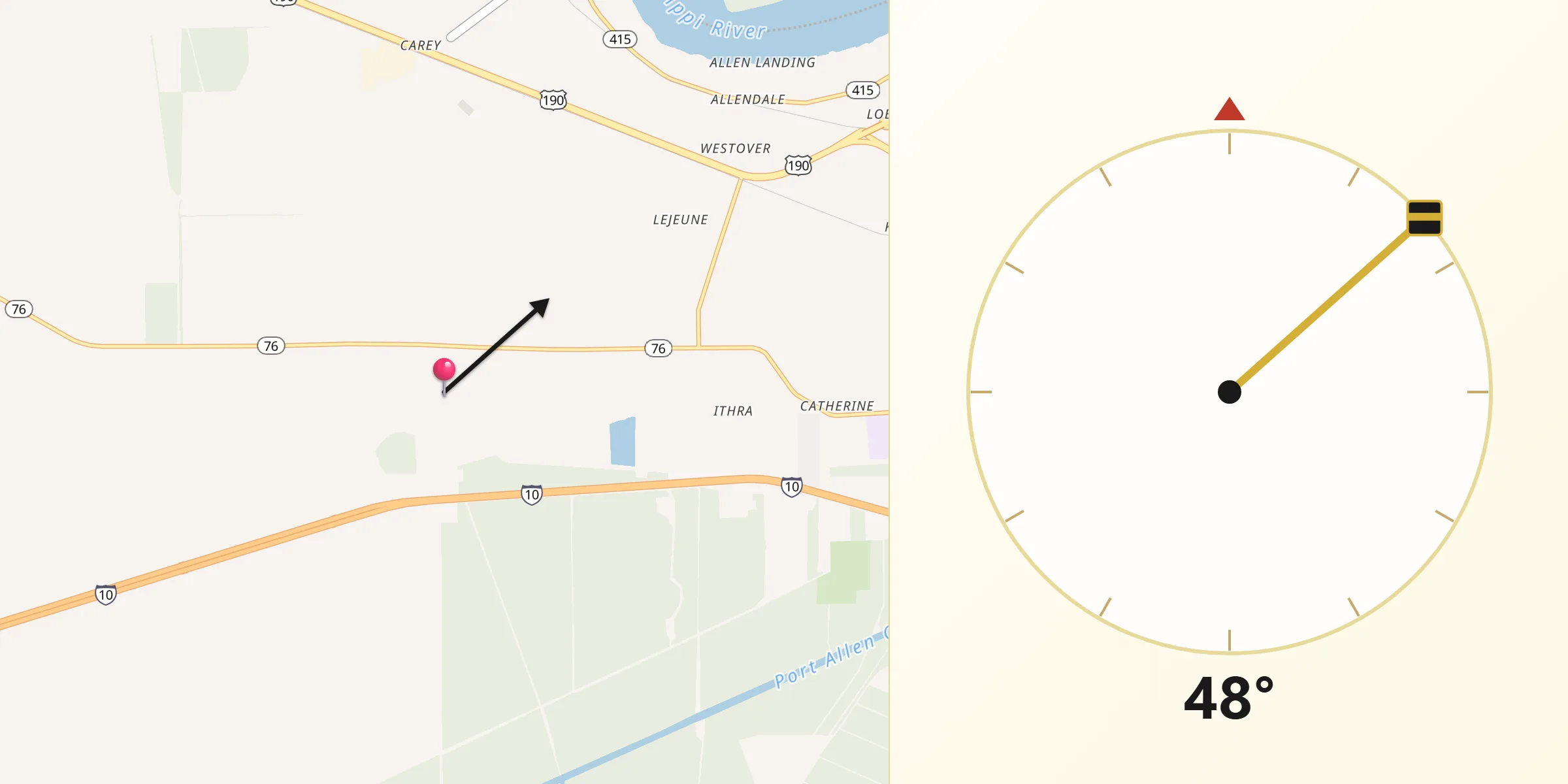 Qibla Direction from West Baton Rouge