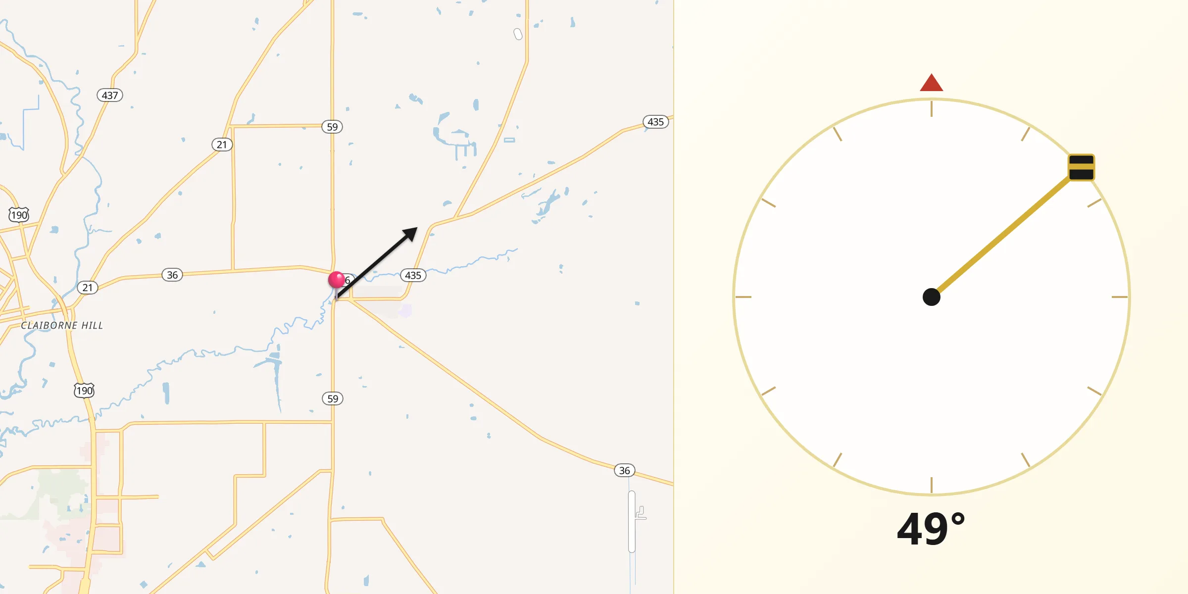 Qibla Direction from Abita Springs