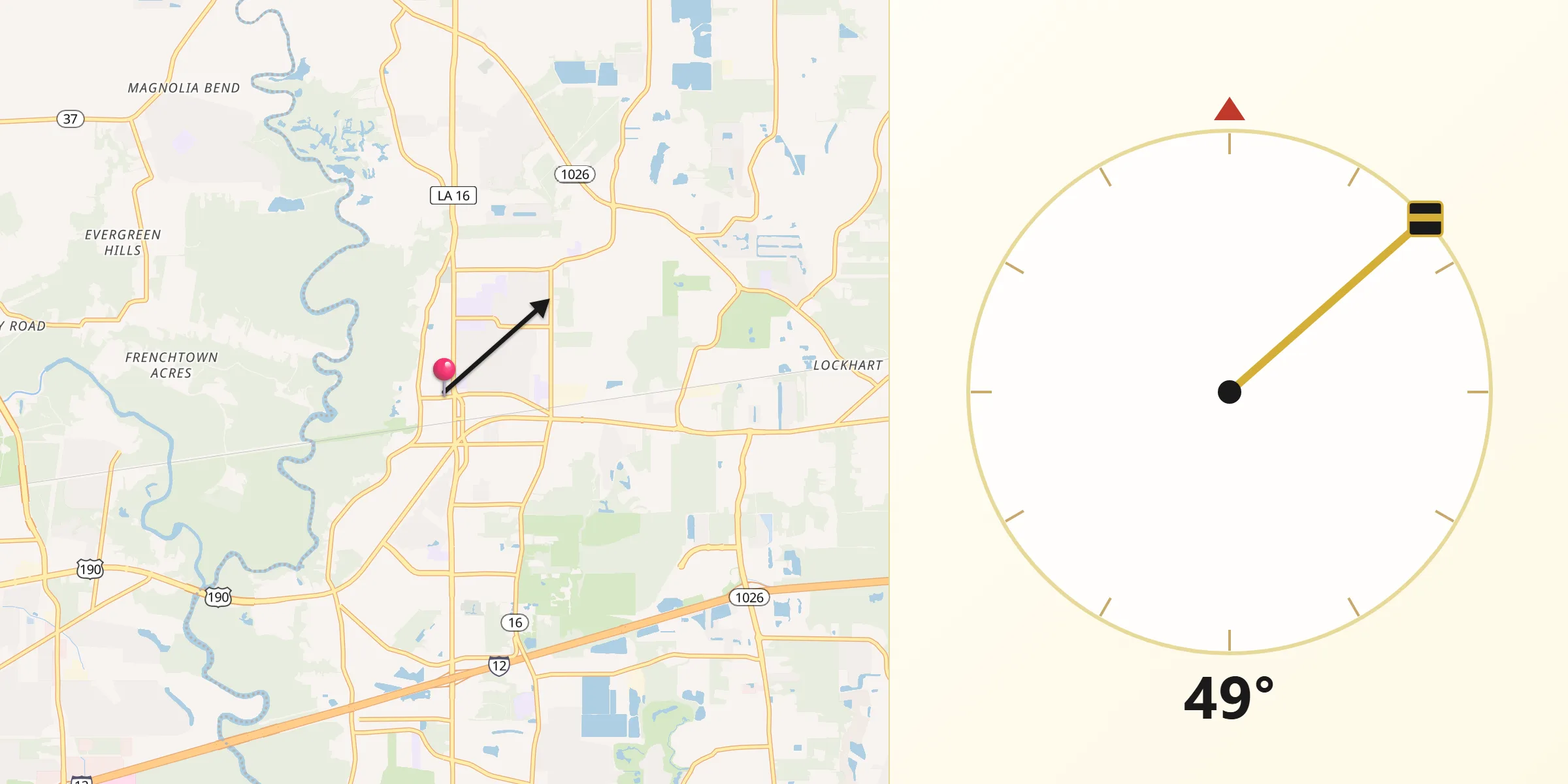 Qibla Direction from Denham Springs