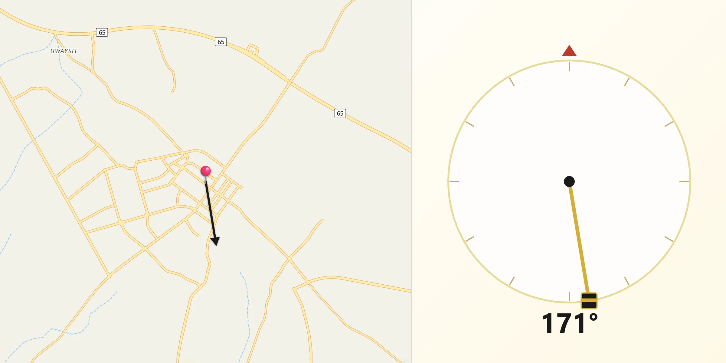 Direction vers la Qibla depuis Tabarjal